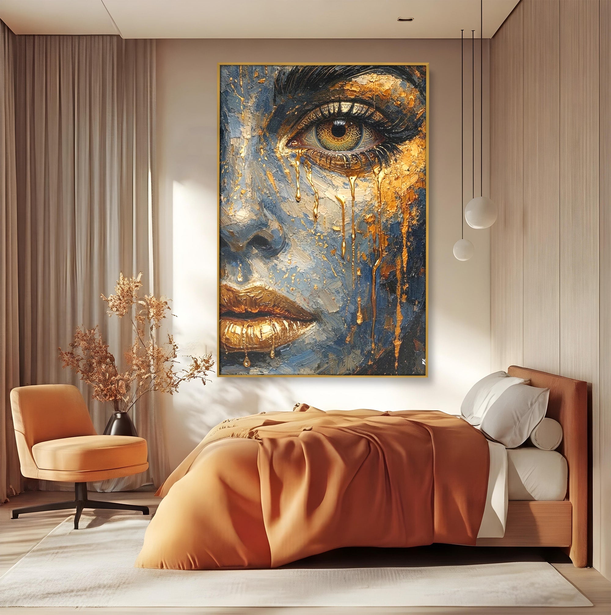 Tablou Canvas Premium LuxCanva® PI1017, Chipul De Aur, Portret, Abstract, Emotiv, Arta Contemporana, Living, Dormitor, Culori Vibrante