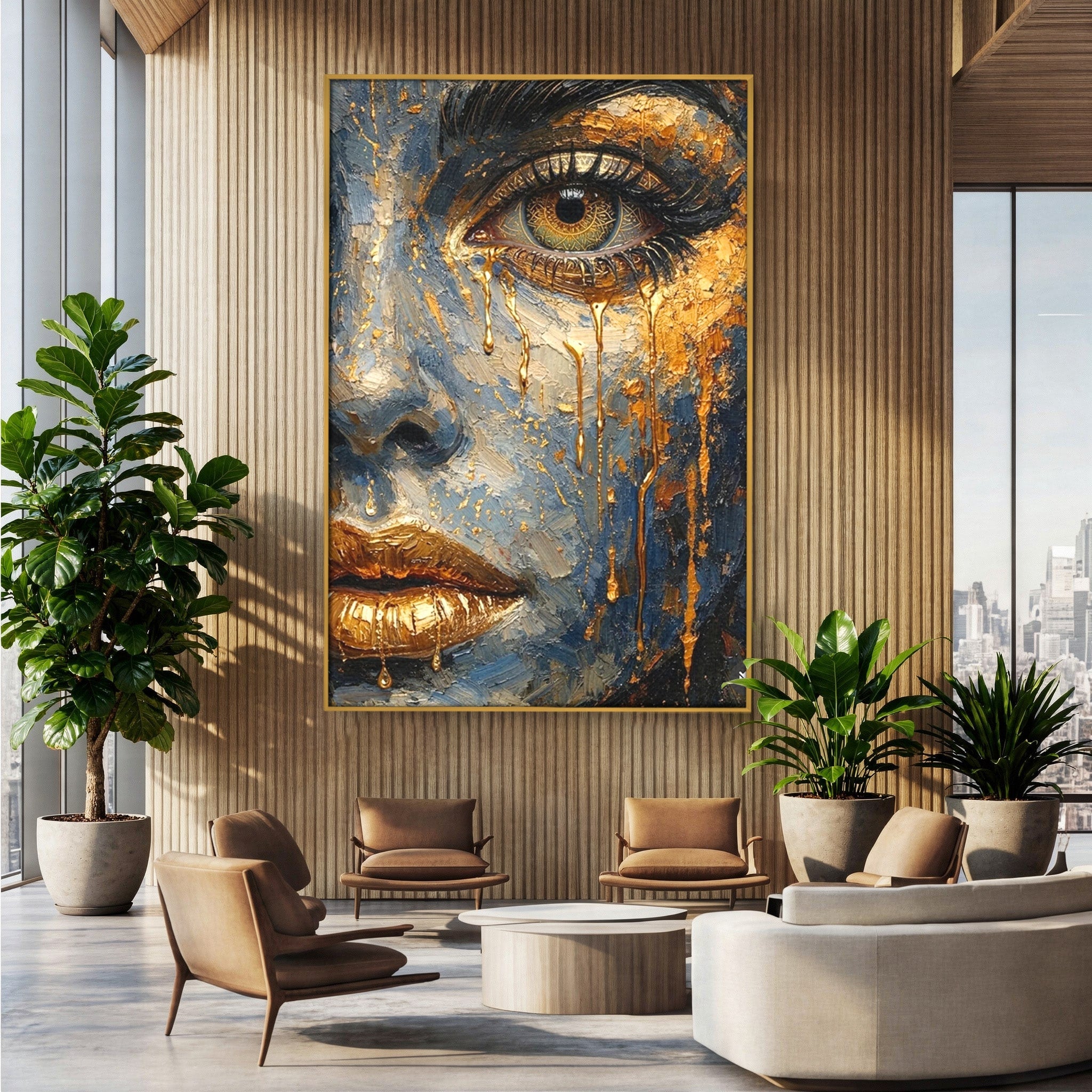 Tablou Canvas Premium LuxCanva® PI1017, Chipul De Aur, Portret, Abstract, Emotiv, Arta Contemporana, Living, Dormitor, Culori Vibrante