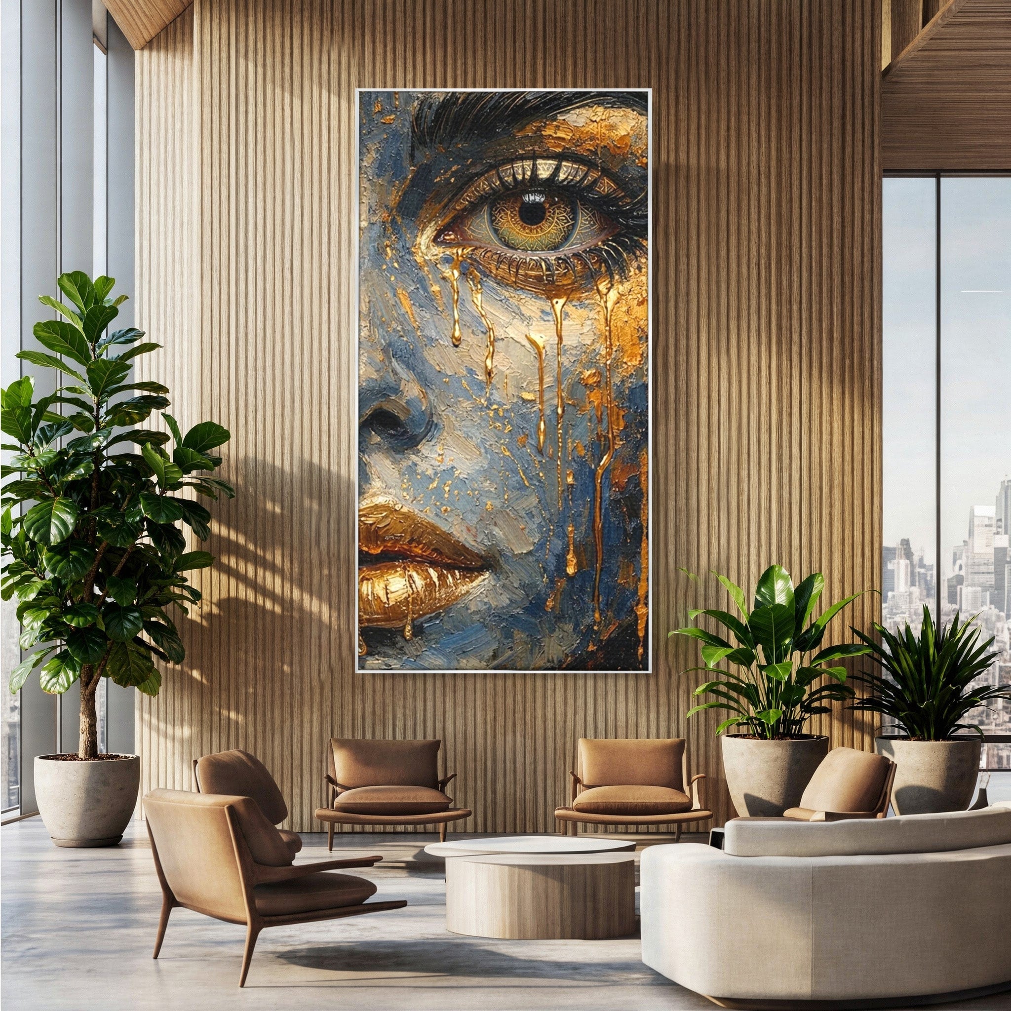 Tablou Canvas Premium LuxCanva® PI1017, Chipul De Aur, Portret, Abstract, Emotiv, Arta Contemporana, Living, Dormitor, Culori Vibrante