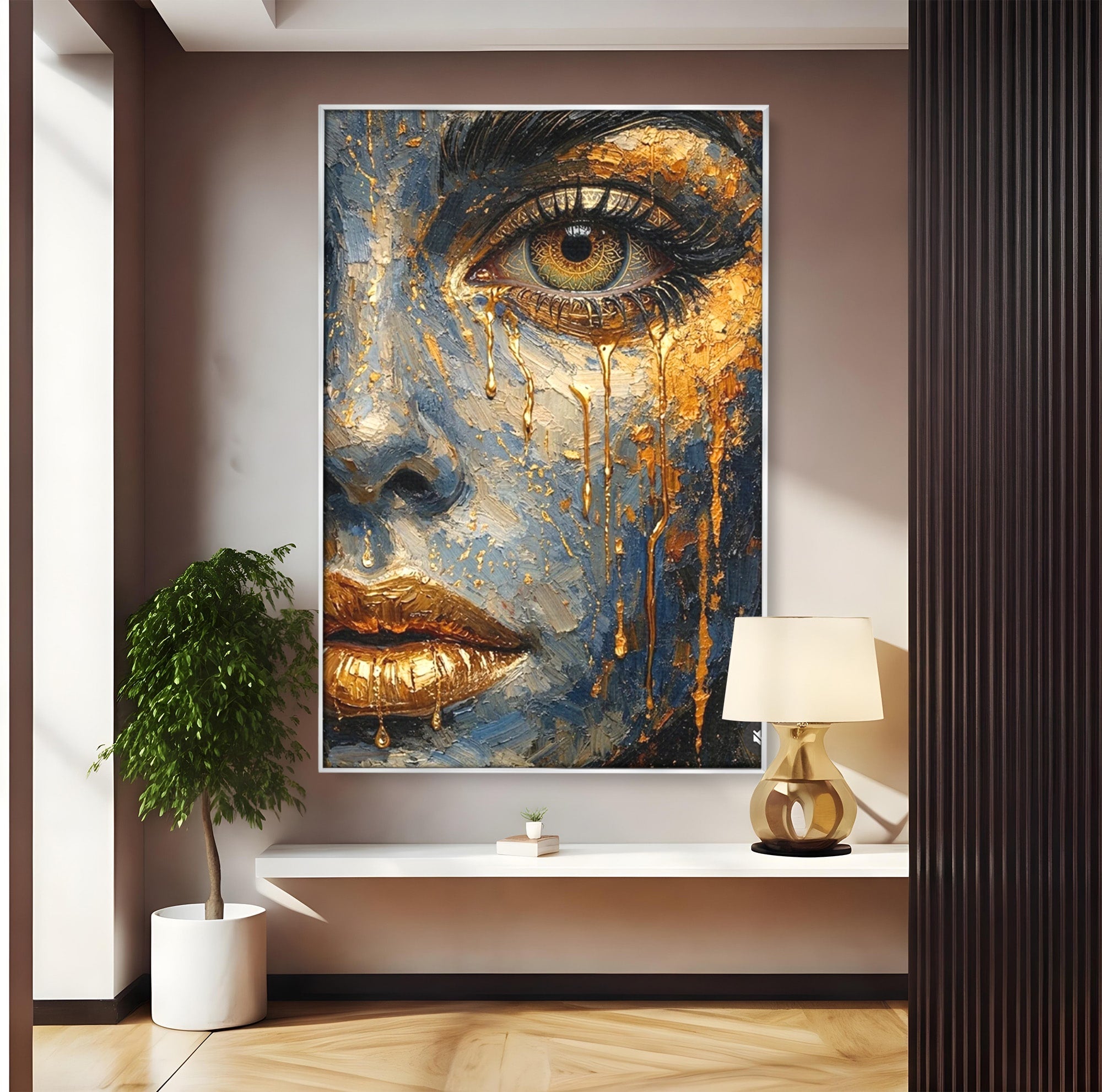 Tablou Canvas Premium LuxCanva® PI1017, Chipul De Aur, Portret, Abstract, Emotiv, Arta Contemporana, Living, Dormitor, Culori Vibrante