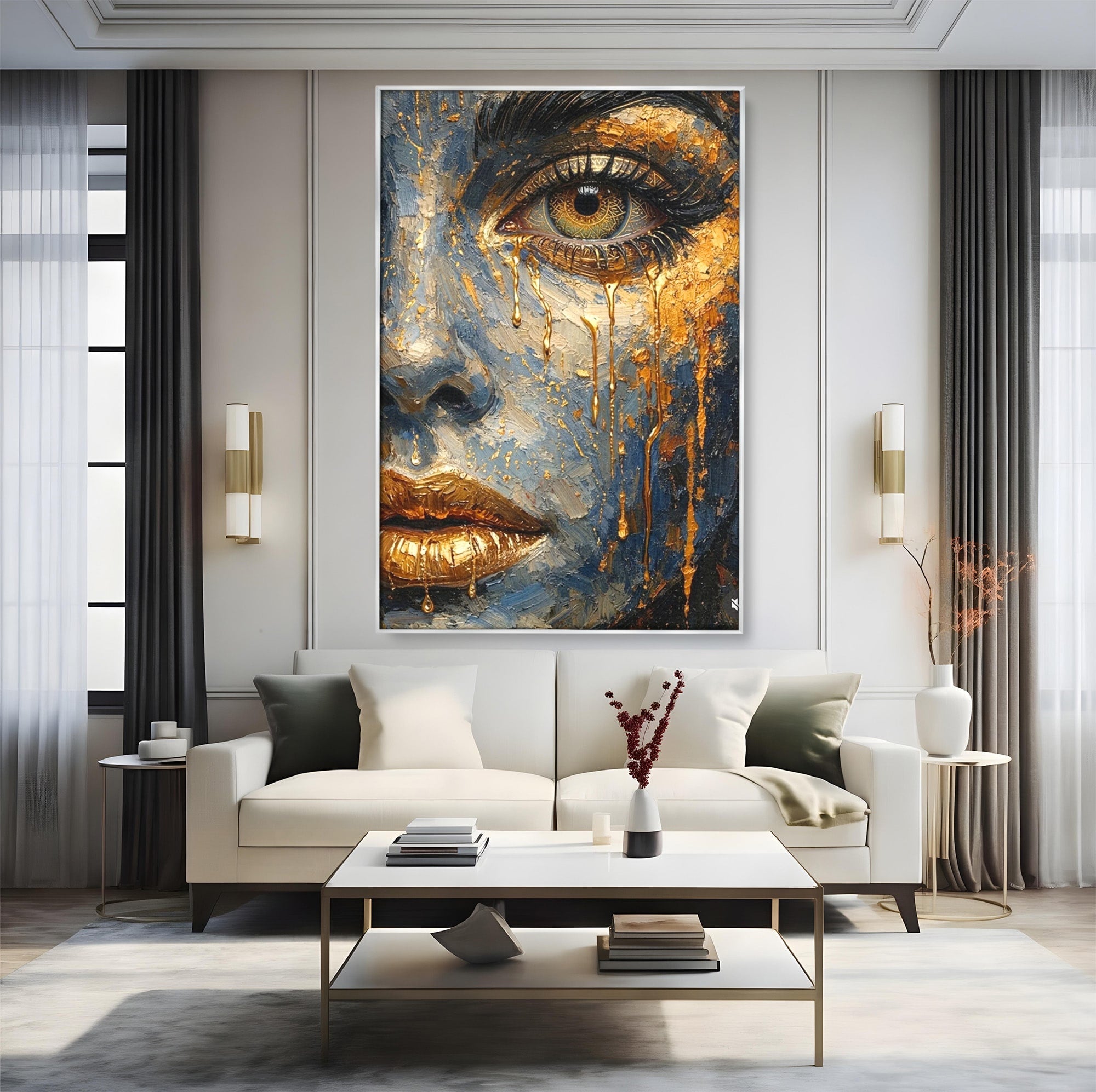 Tablou Canvas Premium LuxCanva® PI1017, Chipul De Aur, Portret, Abstract, Emotiv, Arta Contemporana, Living, Dormitor, Culori Vibrante