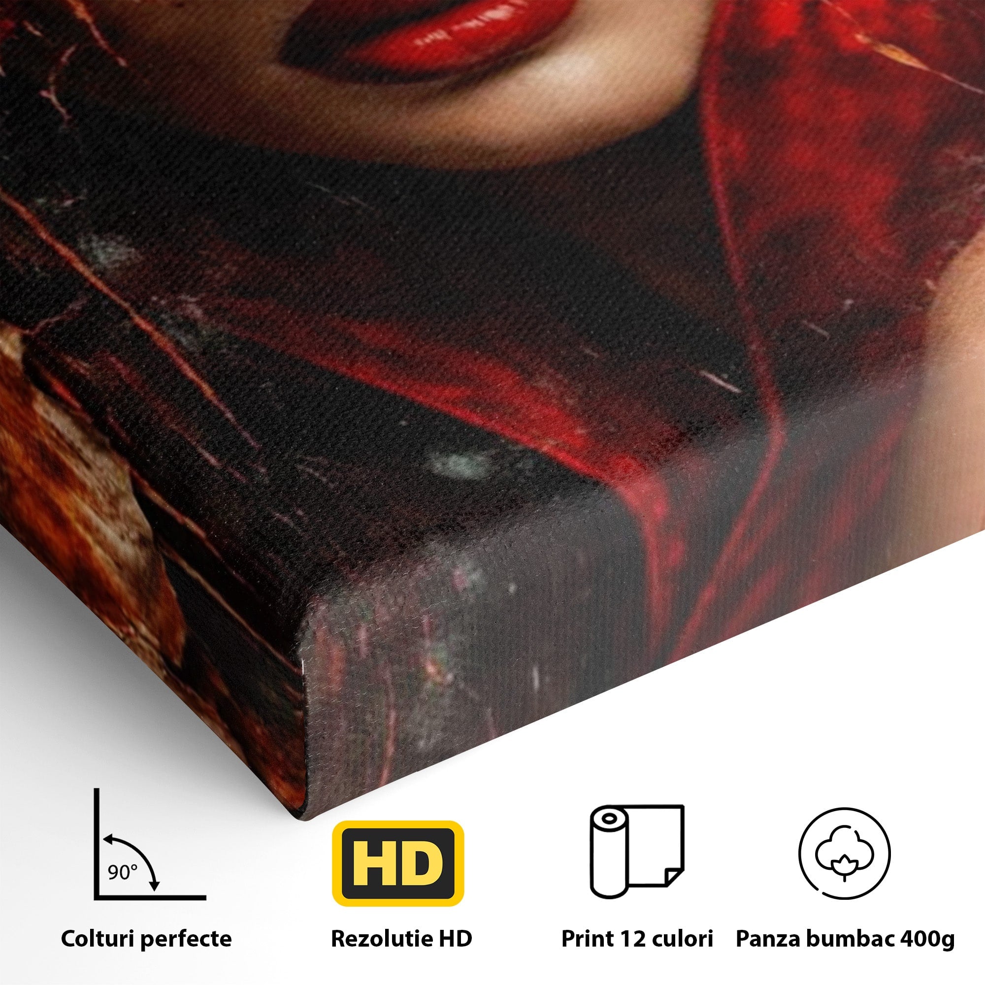 Tablou Canvas Premium LuxCanva® PI1018, Femeie Misterioasa, Portret, Rosu, Femeie, Mister, Arta, Living, Dormitor, Culori Vibrante