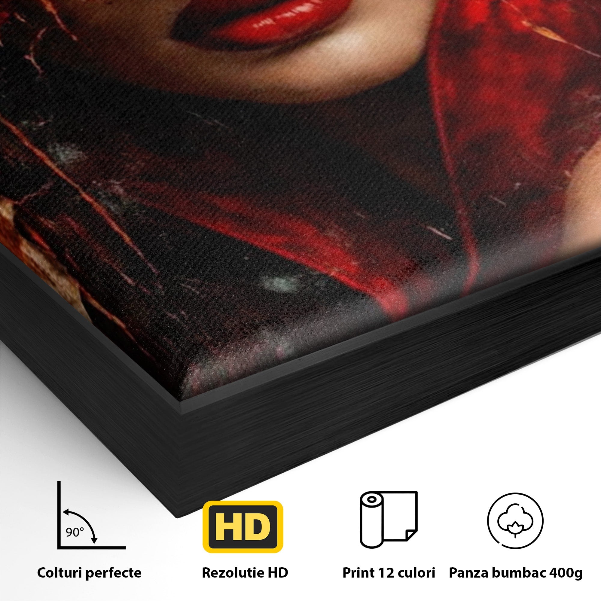 Tablou Canvas Premium LuxCanva® PI1018, Femeie Misterioasa, Portret, Rosu, Femeie, Mister, Arta, Living, Dormitor, Culori Vibrante