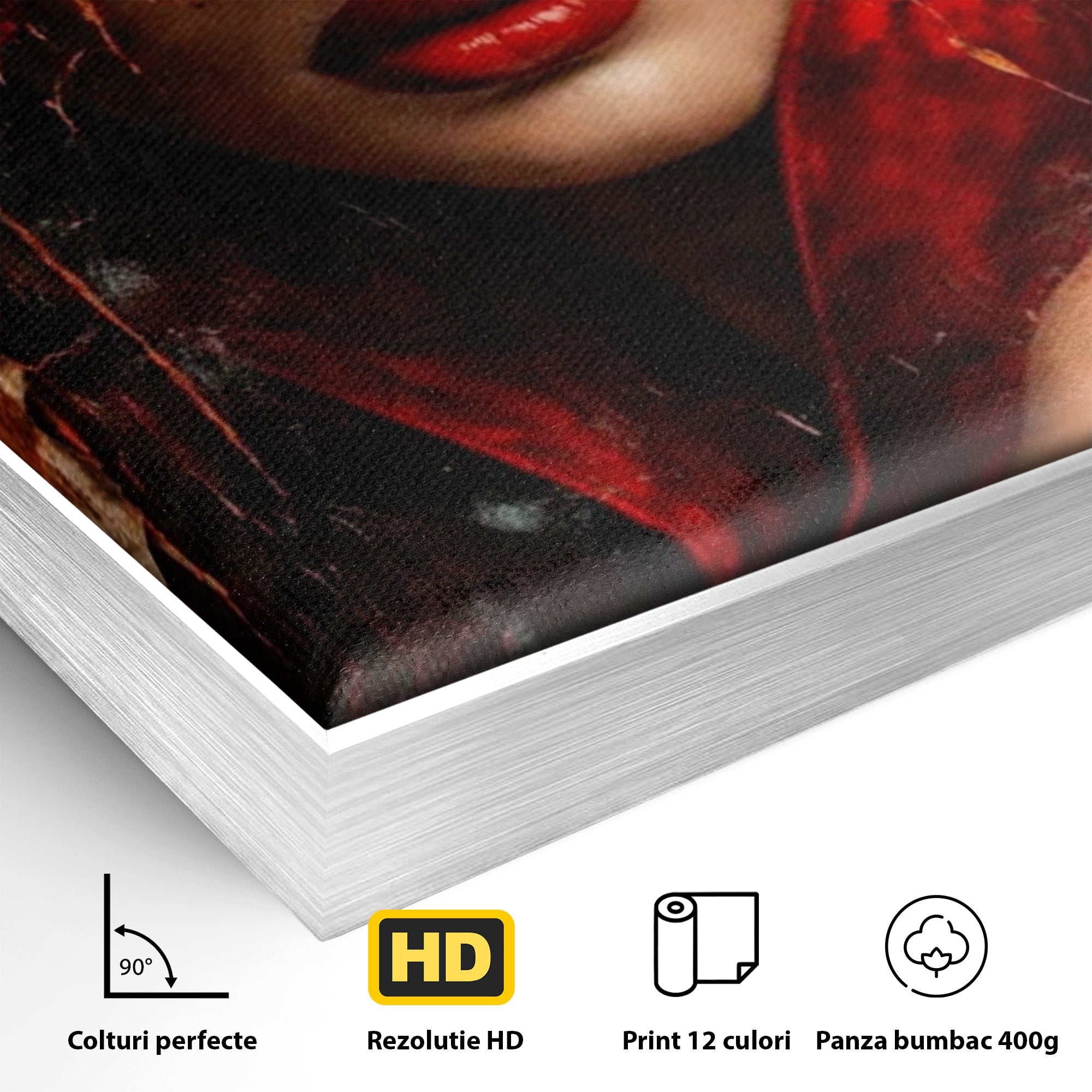 Tablou Canvas Premium LuxCanva® PI1018, Femeie Misterioasa, Portret, Rosu, Femeie, Mister, Arta, Living, Dormitor, Culori Vibrante