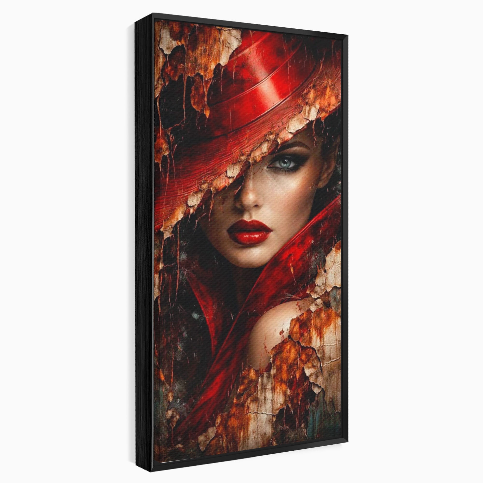 Tablou Canvas Premium LuxCanva® PI1018, Femeie Misterioasa, Portret, Rosu, Femeie, Mister, Arta, Living, Dormitor, Culori Vibrante