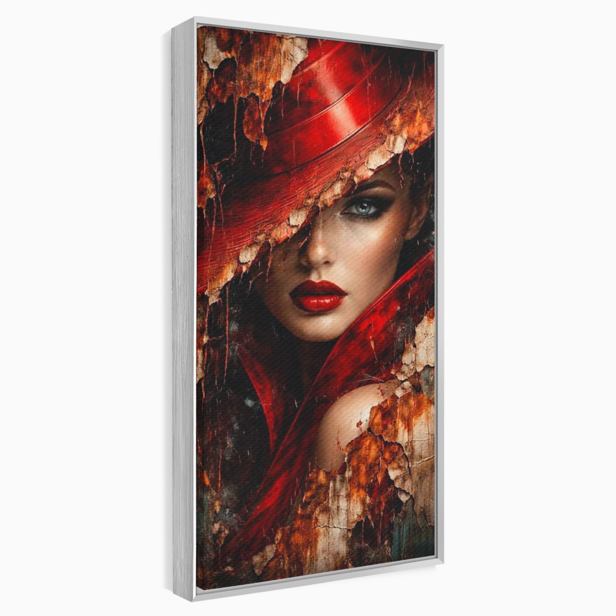 Tablou Canvas Premium LuxCanva® PI1018, Femeie Misterioasa, Portret, Rosu, Femeie, Mister, Arta, Living, Dormitor, Culori Vibrante