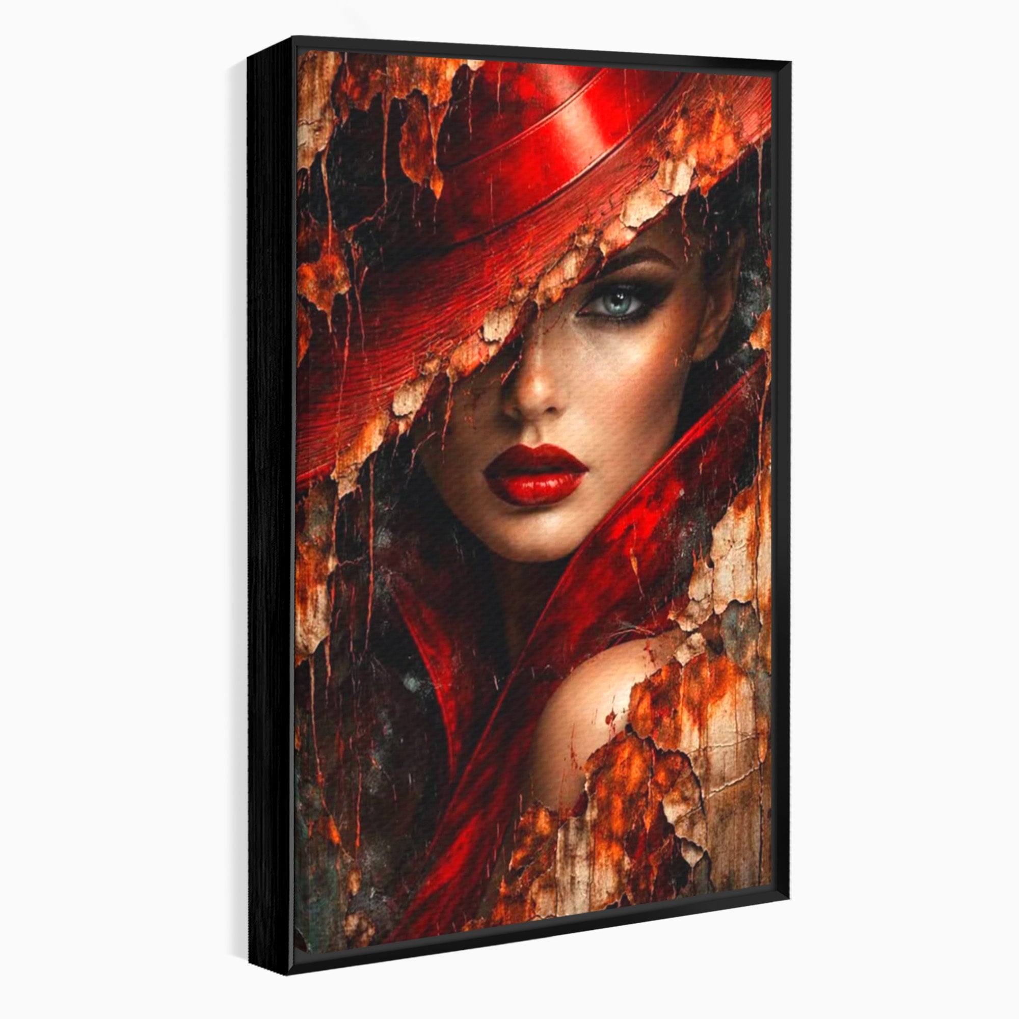 Tablou Canvas Premium LuxCanva® PI1018, Femeie Misterioasa, Portret, Rosu, Femeie, Mister, Arta, Living, Dormitor, Culori Vibrante