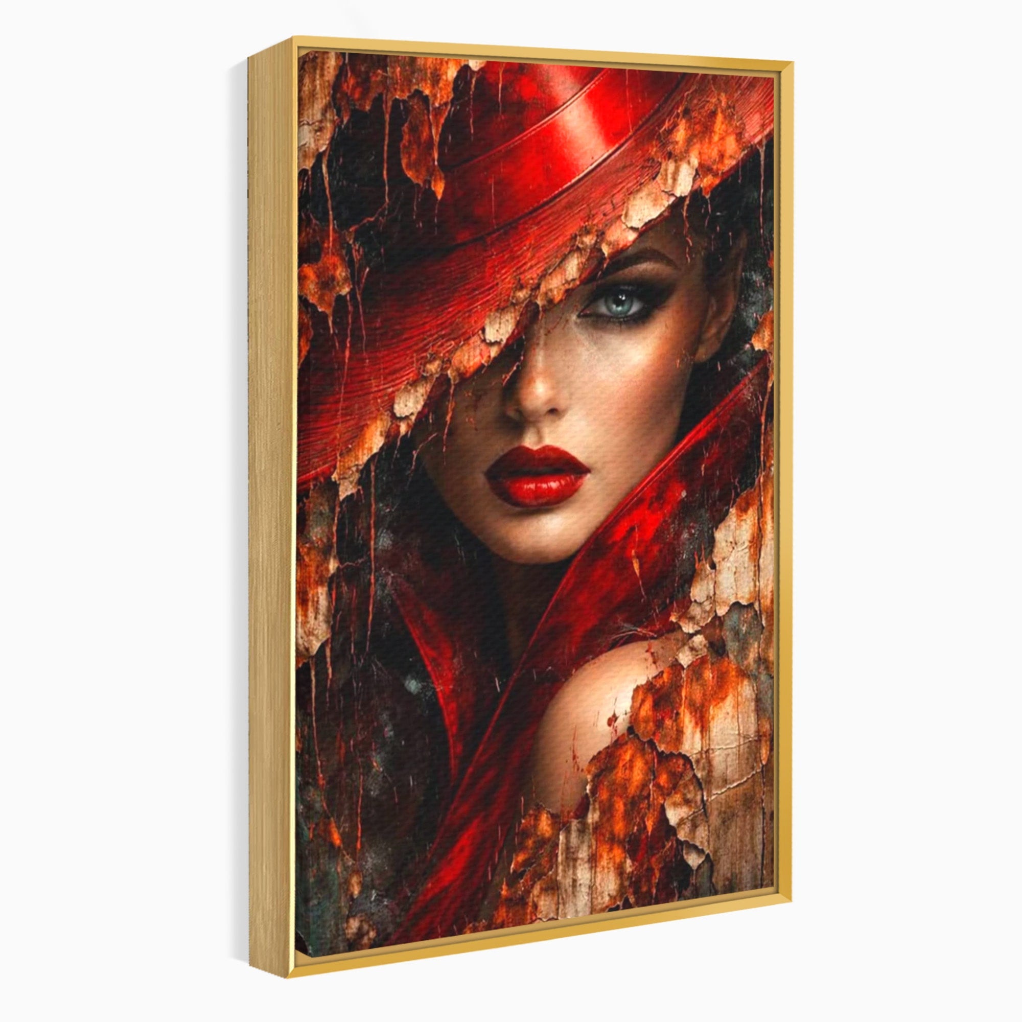 Tablou Canvas Premium LuxCanva® PI1018, Femeie Misterioasa, Portret, Rosu, Femeie, Mister, Arta, Living, Dormitor, Culori Vibrante