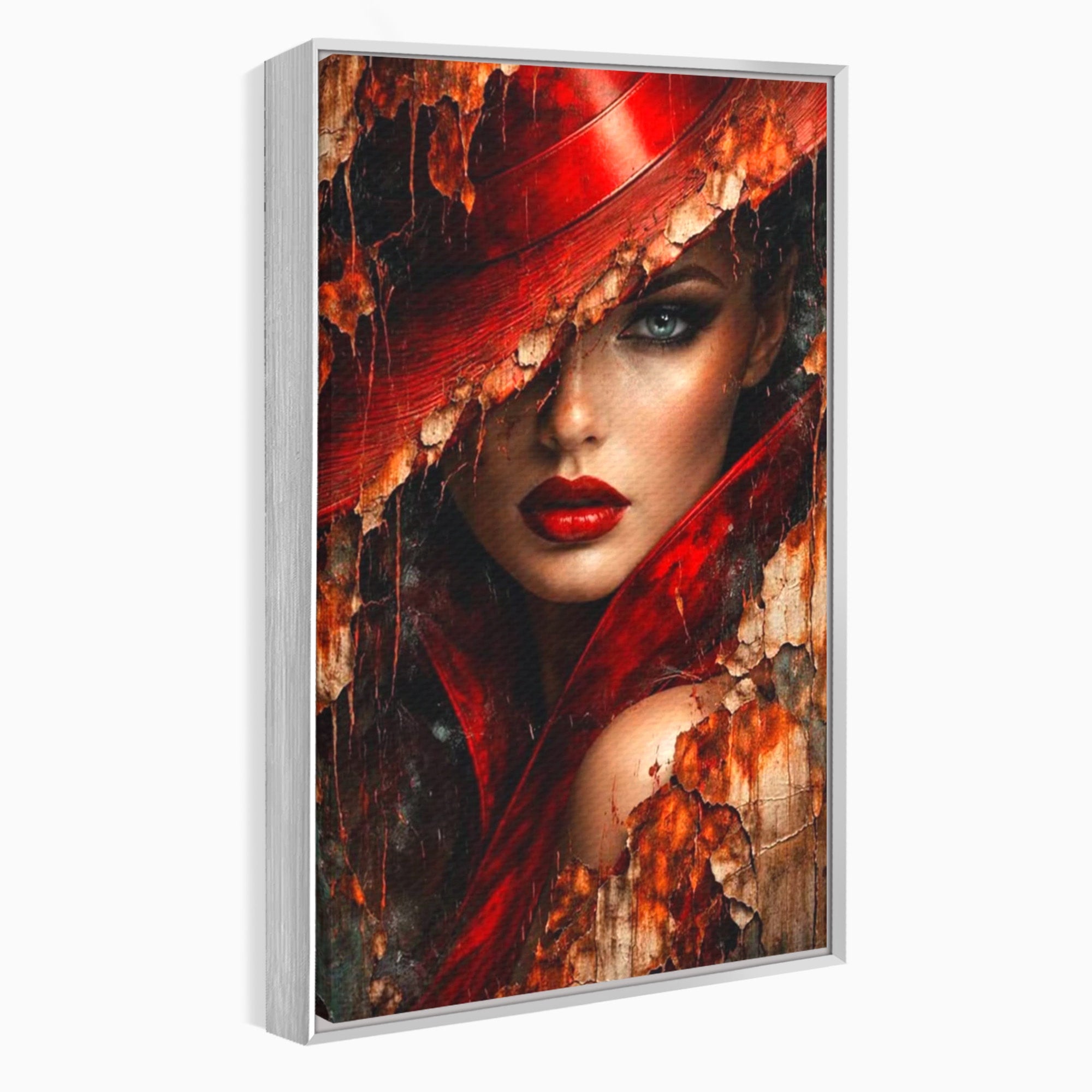 Tablou Canvas Premium LuxCanva® PI1018, Femeie Misterioasa, Portret, Rosu, Femeie, Mister, Arta, Living, Dormitor, Culori Vibrante