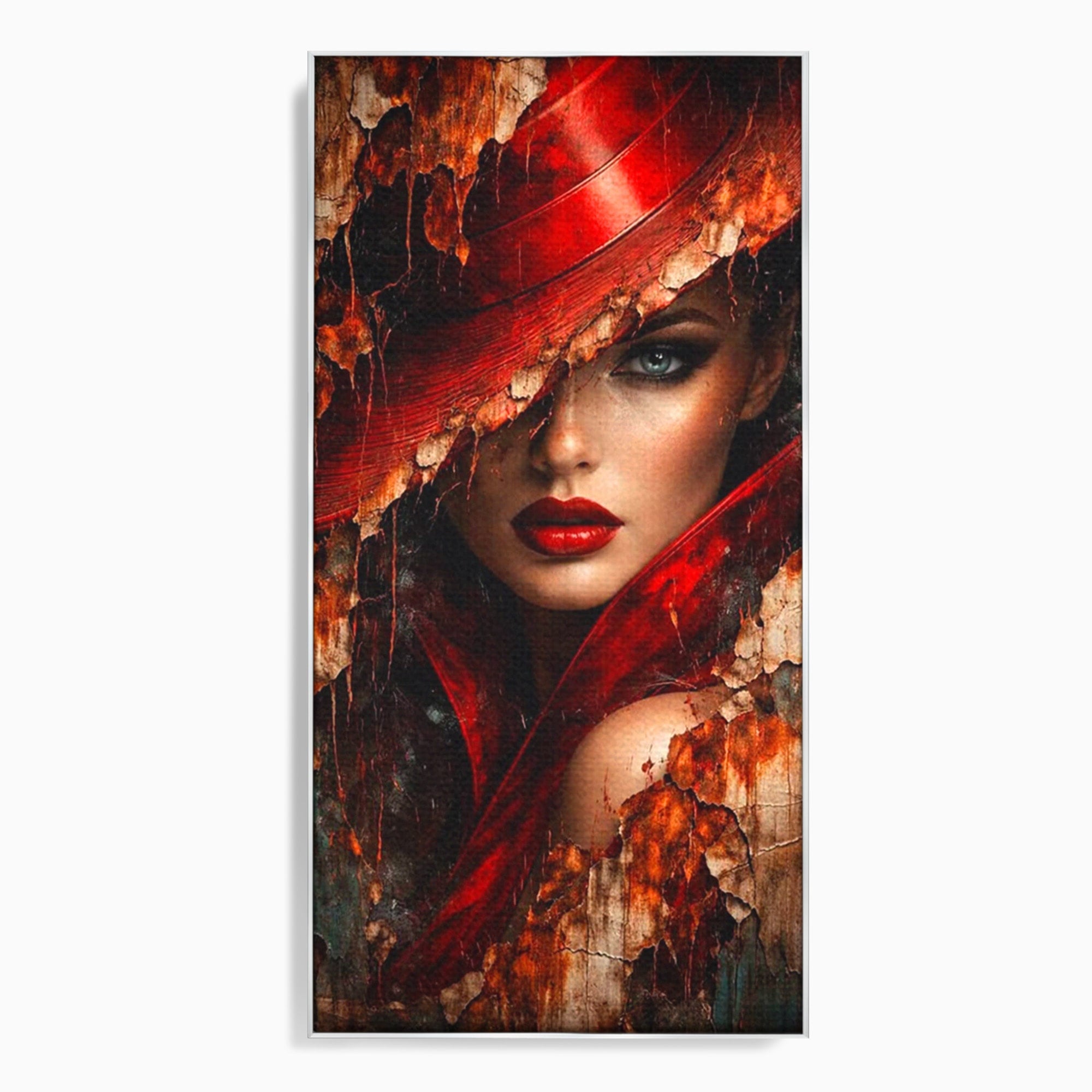 Tablou Canvas Premium LuxCanva® PI1018, Femeie Misterioasa, Portret, Rosu, Femeie, Mister, Arta, Living, Dormitor, Culori Vibrante
