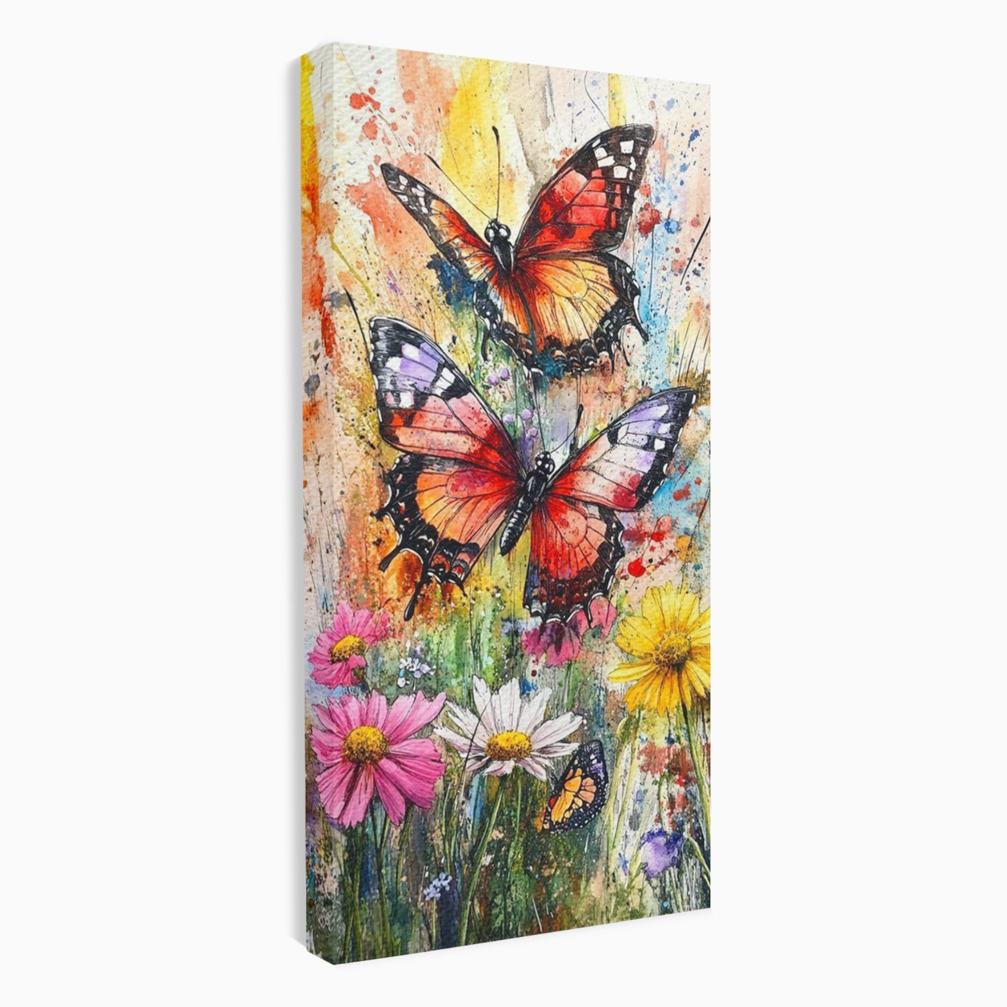Tablou Canvas Premium LuxCanva® PI1019, Fluturi Colorati Pe Flori, Fluturi, Flori, Natura, Primavara, Living, Culori Vibrante