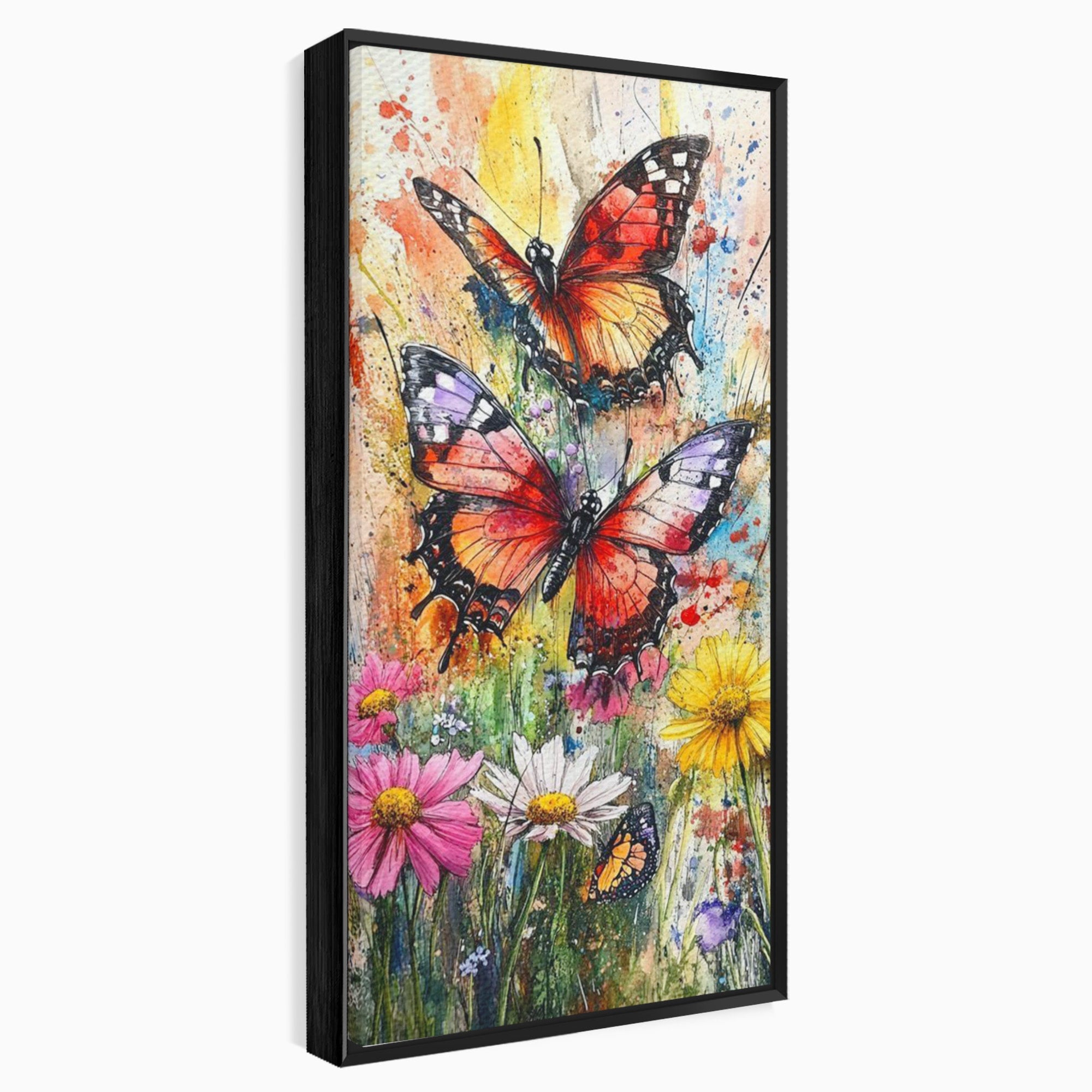 Tablou Canvas Premium LuxCanva® PI1019, Fluturi Colorati Pe Flori, Fluturi, Flori, Natura, Primavara, Living, Culori Vibrante