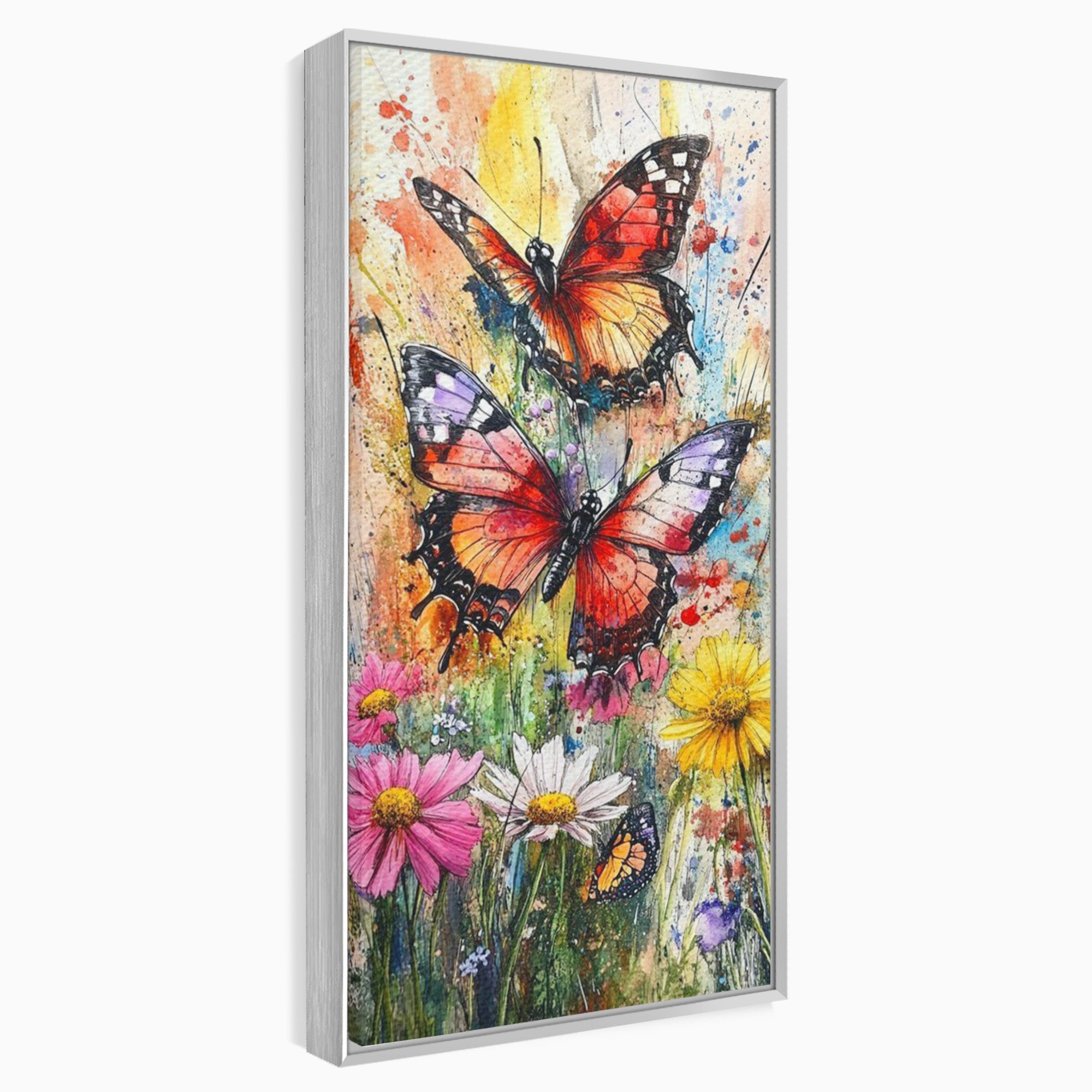 Tablou Canvas Premium LuxCanva® PI1019, Fluturi Colorati Pe Flori, Fluturi, Flori, Natura, Primavara, Living, Culori Vibrante