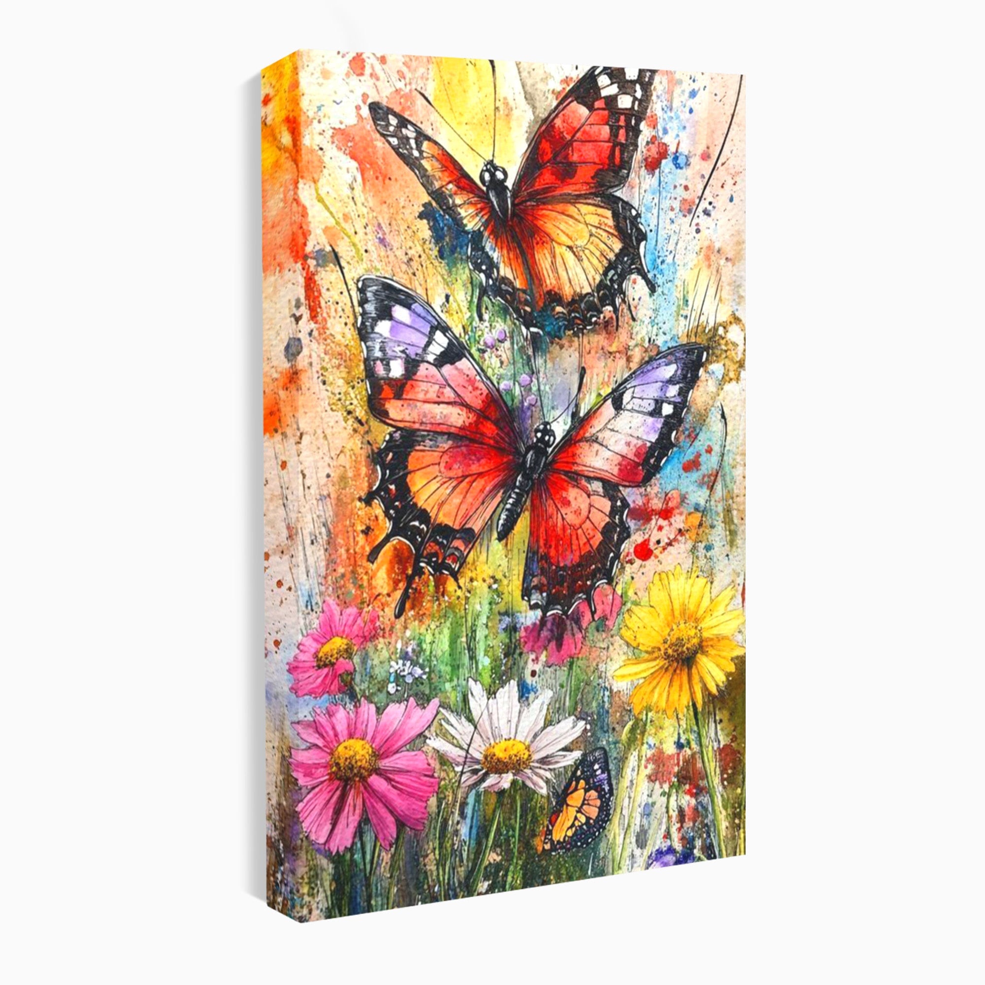 Tablou Canvas Premium LuxCanva® PI1019, Fluturi Colorati Pe Flori, Fluturi, Flori, Natura, Primavara, Living, Culori Vibrante