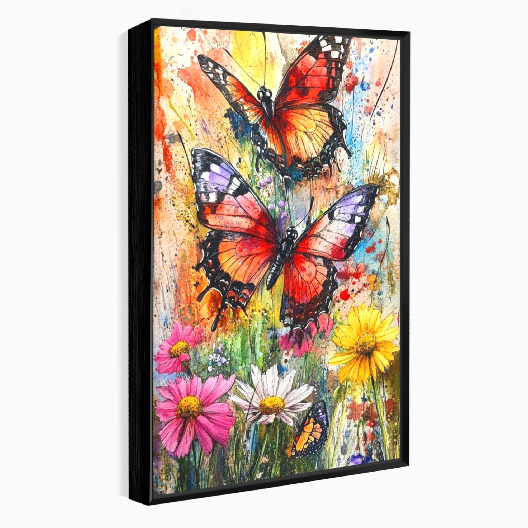 Tablou Canvas Premium LuxCanva® PI1019, Fluturi Colorati Pe Flori, Fluturi, Flori, Natura, Primavara, Living, Culori Vibrante