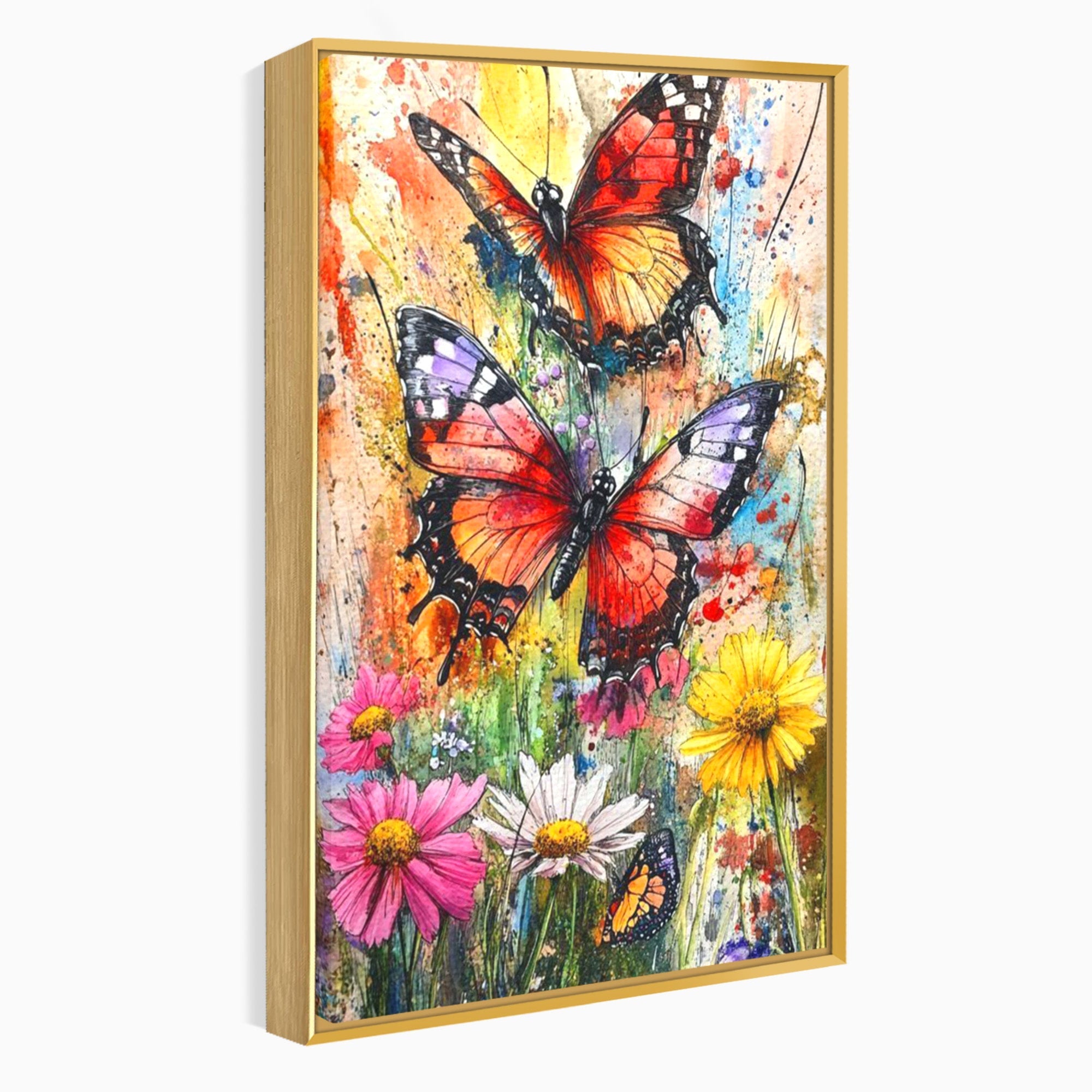 Tablou Canvas Premium LuxCanva® PI1019, Fluturi Colorati Pe Flori, Fluturi, Flori, Natura, Primavara, Living, Culori Vibrante