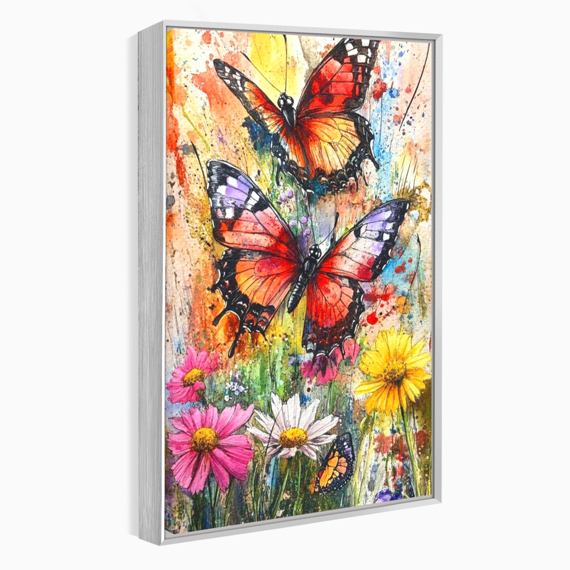 Tablou Canvas Premium LuxCanva® PI1019, Fluturi Colorati Pe Flori, Fluturi, Flori, Natura, Primavara, Living, Culori Vibrante