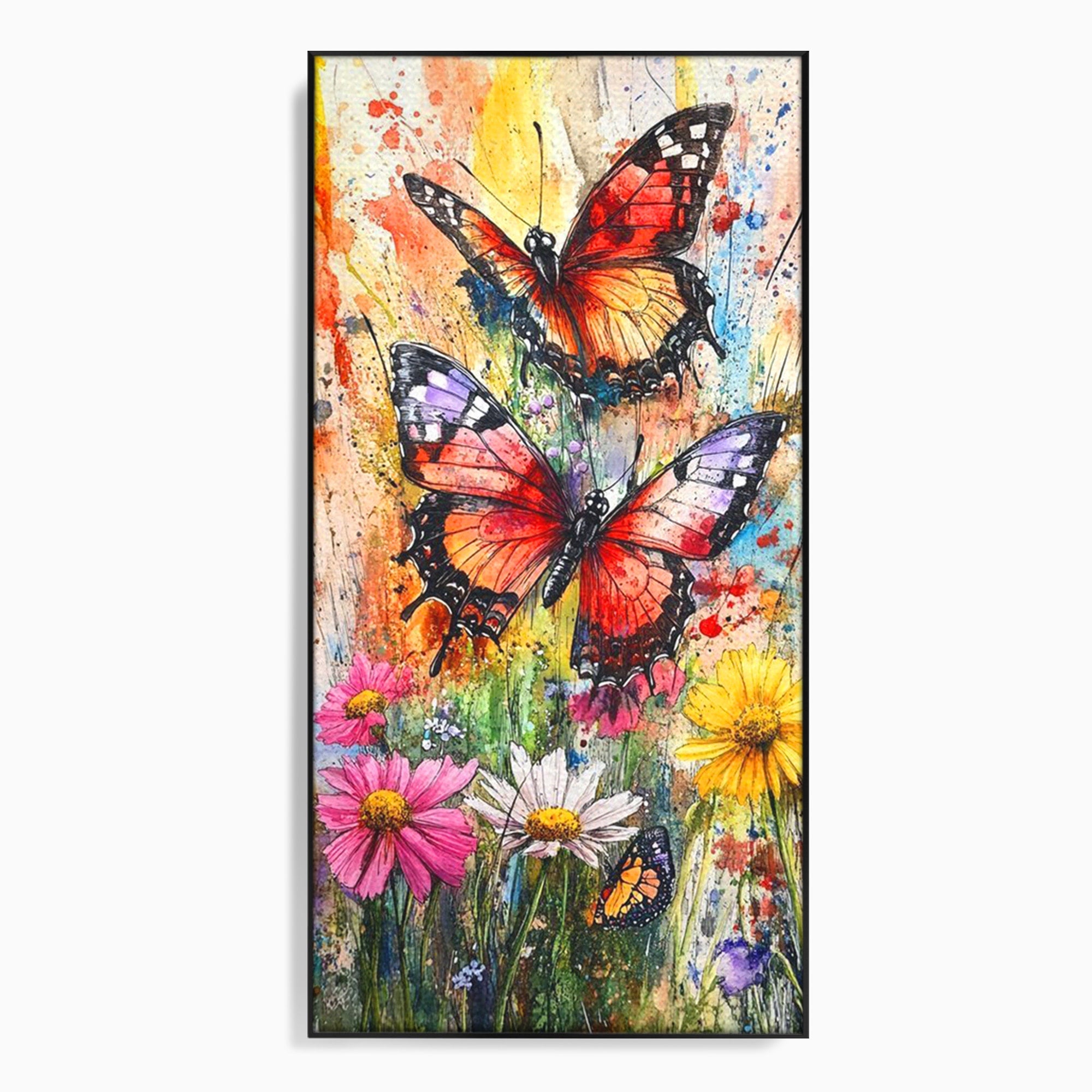 Tablou Canvas Premium LuxCanva® PI1019, Fluturi Colorati Pe Flori, Fluturi, Flori, Natura, Primavara, Living, Culori Vibrante