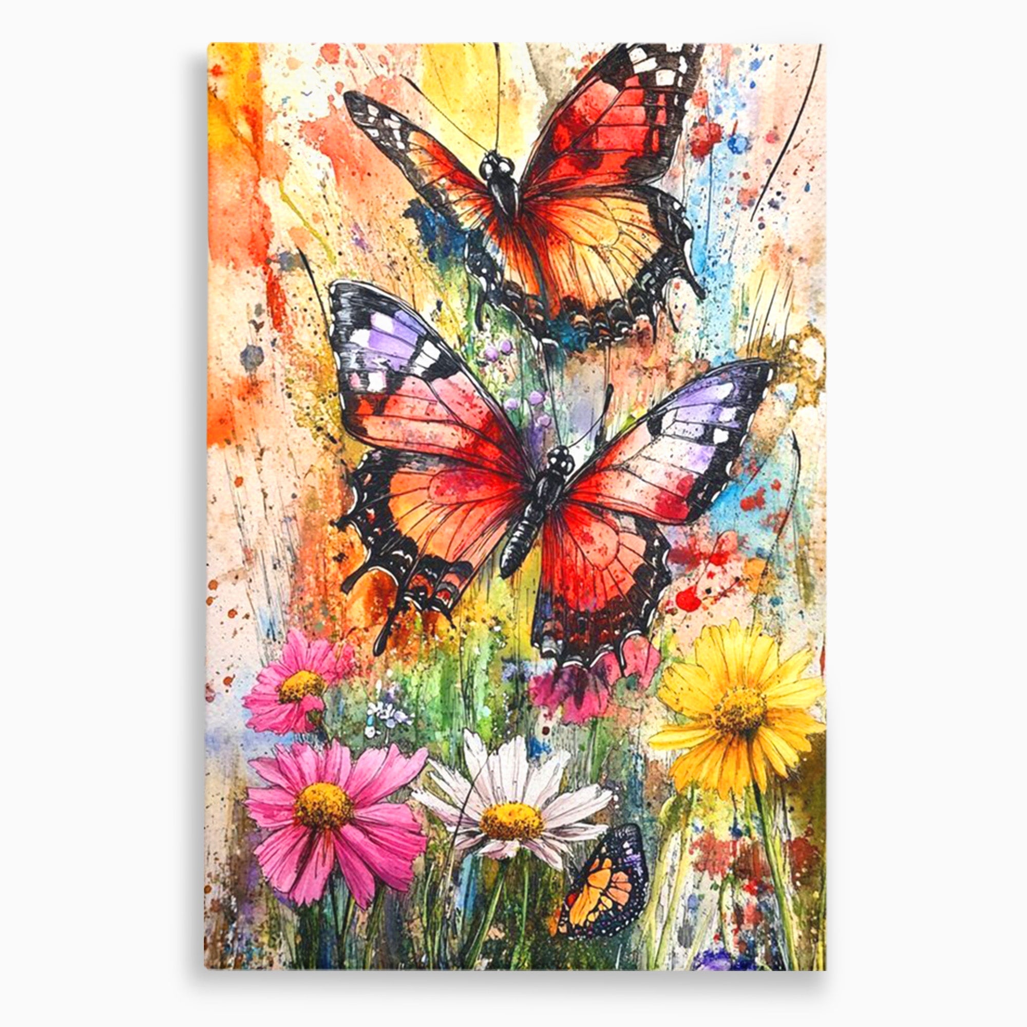 Tablou Canvas Premium LuxCanva® PI1019, Fluturi Colorati Pe Flori, Fluturi, Flori, Natura, Primavara, Living, Culori Vibrante