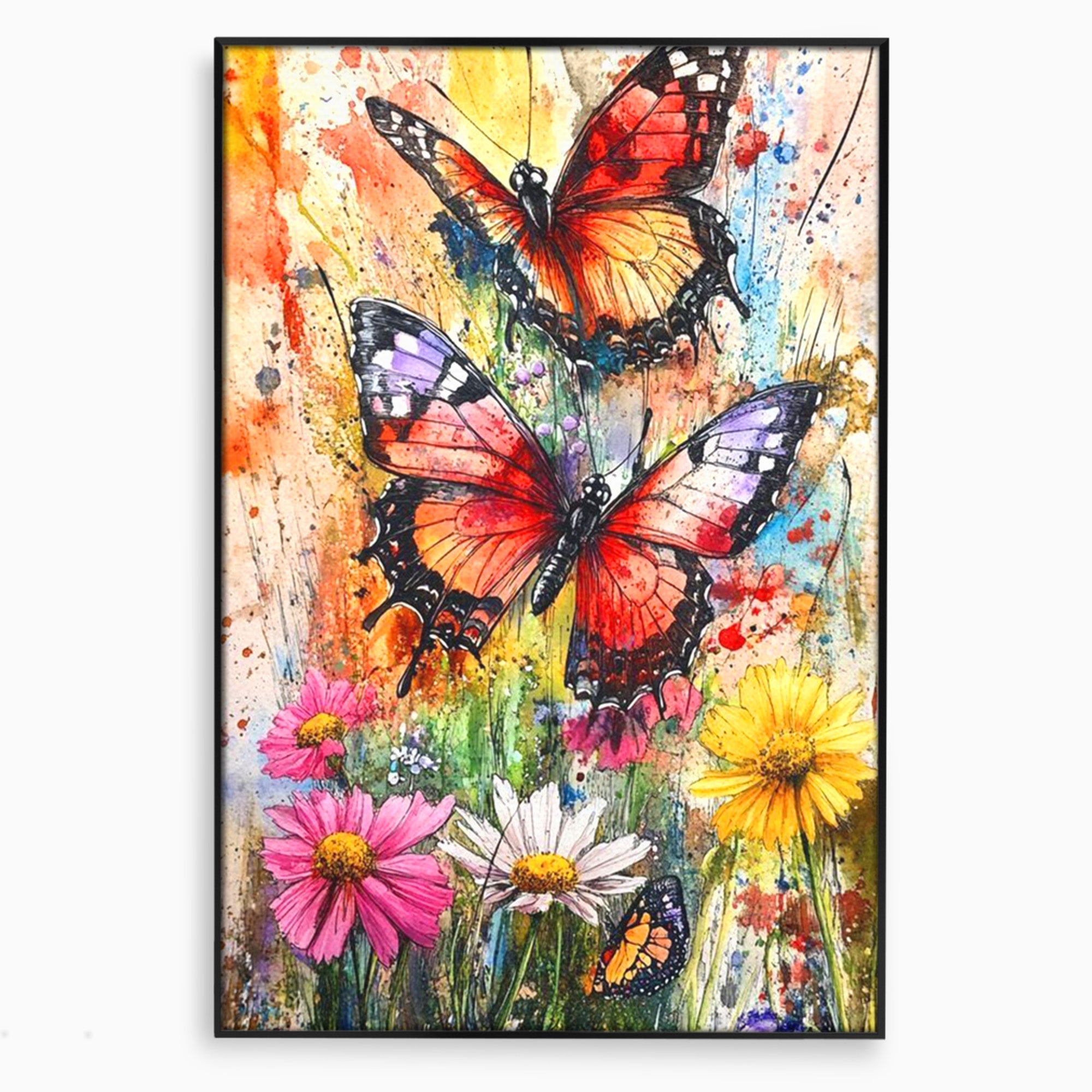 Tablou Canvas Premium LuxCanva® PI1019, Fluturi Colorati Pe Flori, Fluturi, Flori, Natura, Primavara, Living, Culori Vibrante