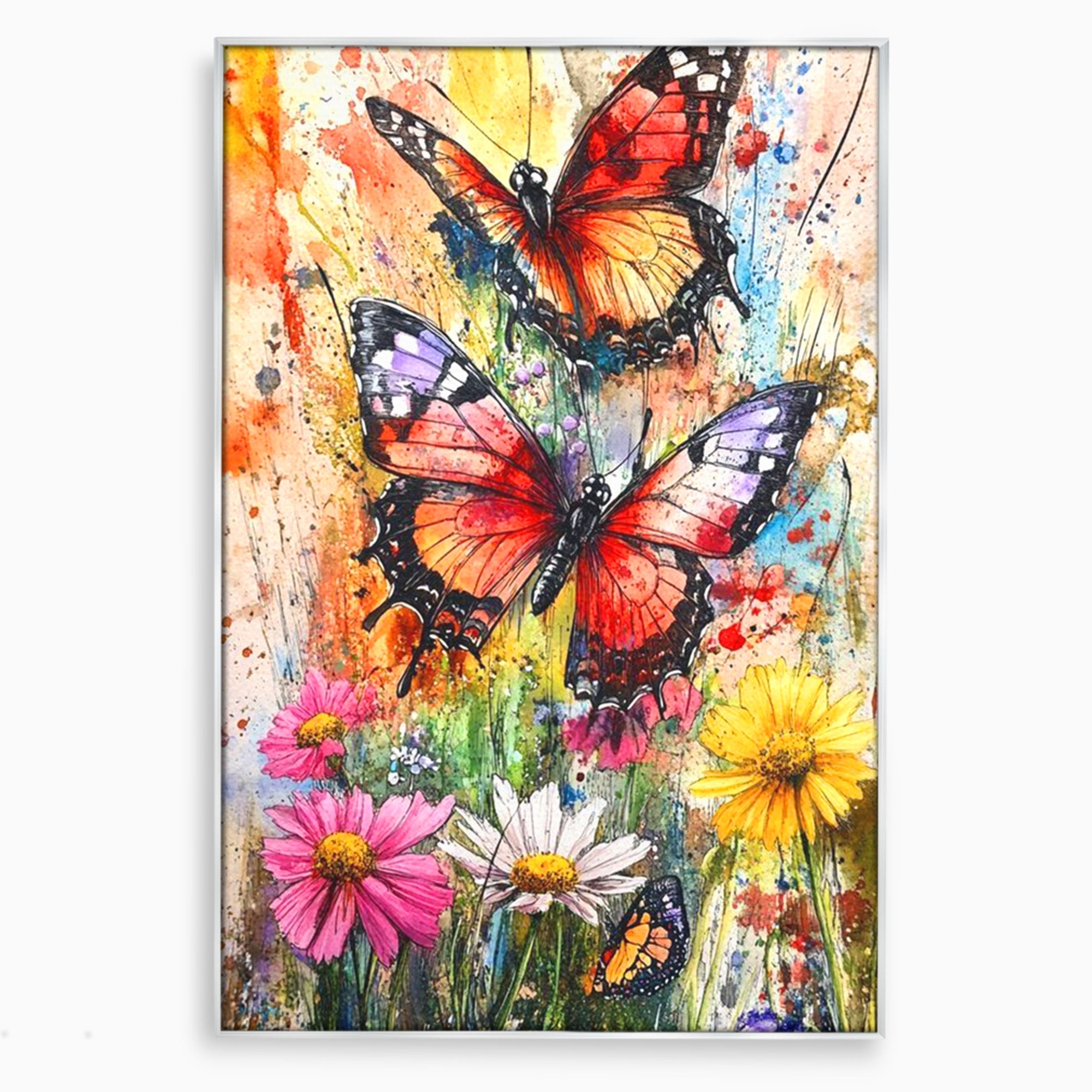 Tablou Canvas Premium LuxCanva® PI1019, Fluturi Colorati Pe Flori, Fluturi, Flori, Natura, Primavara, Living, Culori Vibrante