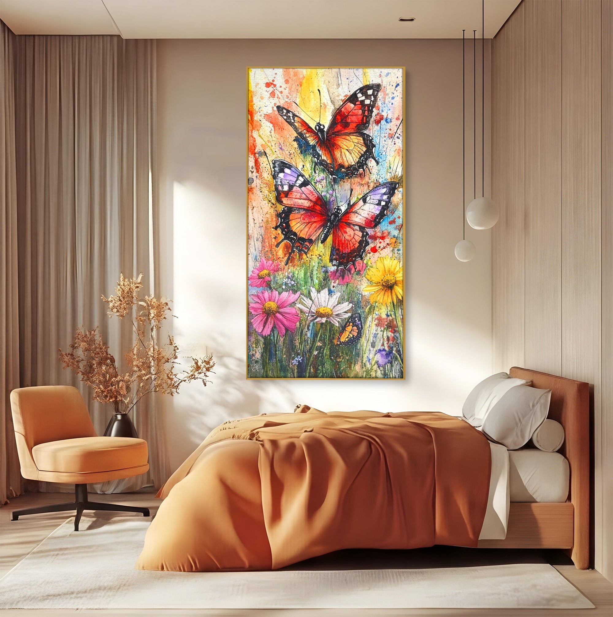 Tablou Canvas Premium LuxCanva® PI1019, Fluturi Colorati Pe Flori, Fluturi, Flori, Natura, Primavara, Living, Culori Vibrante