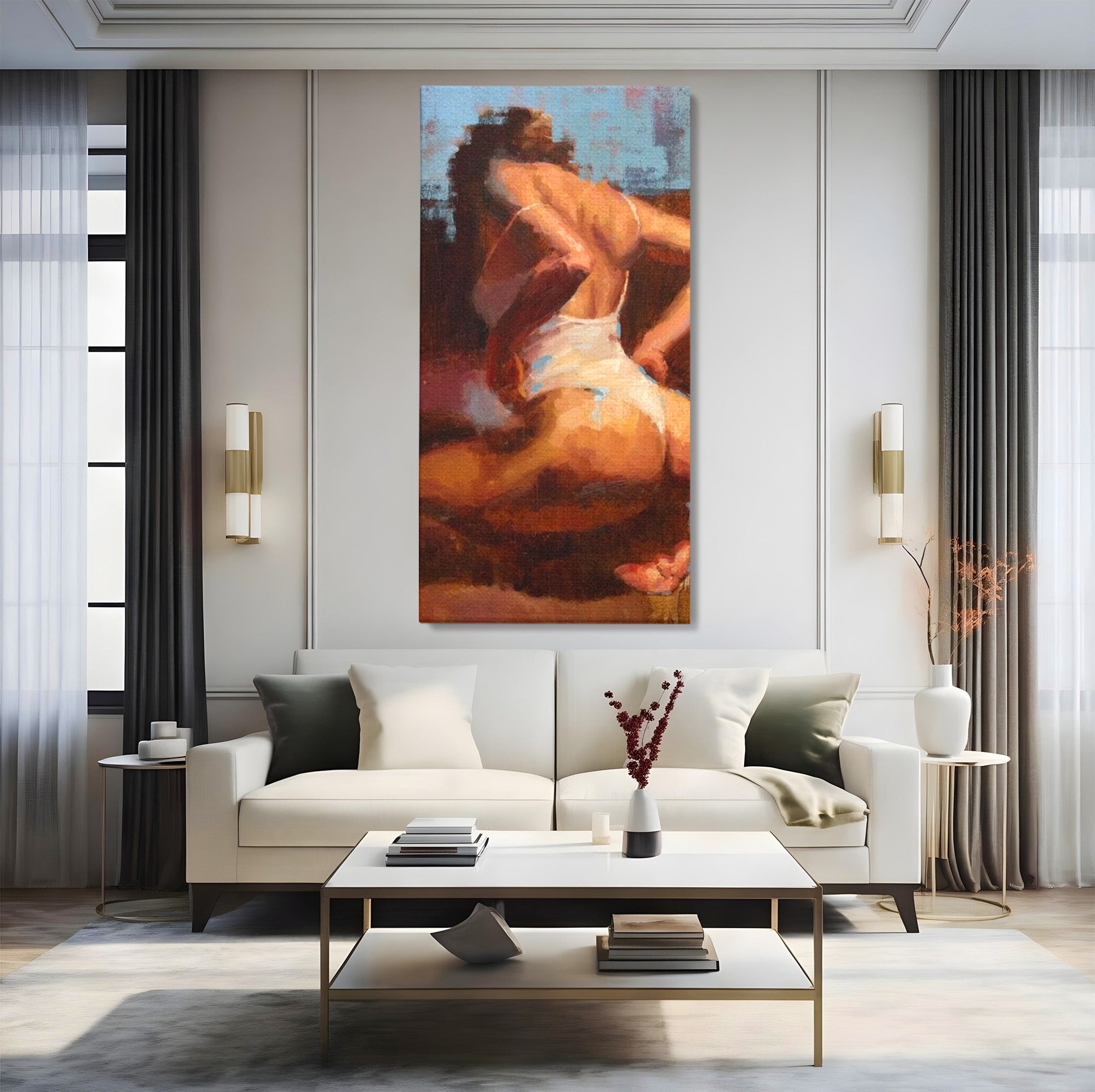 Tablou Canvas Premium LuxCanva® PI1021, Silueta Conturata, Silueta, Arta, Femeie, Intim, Dormitor, Culori Vibrante