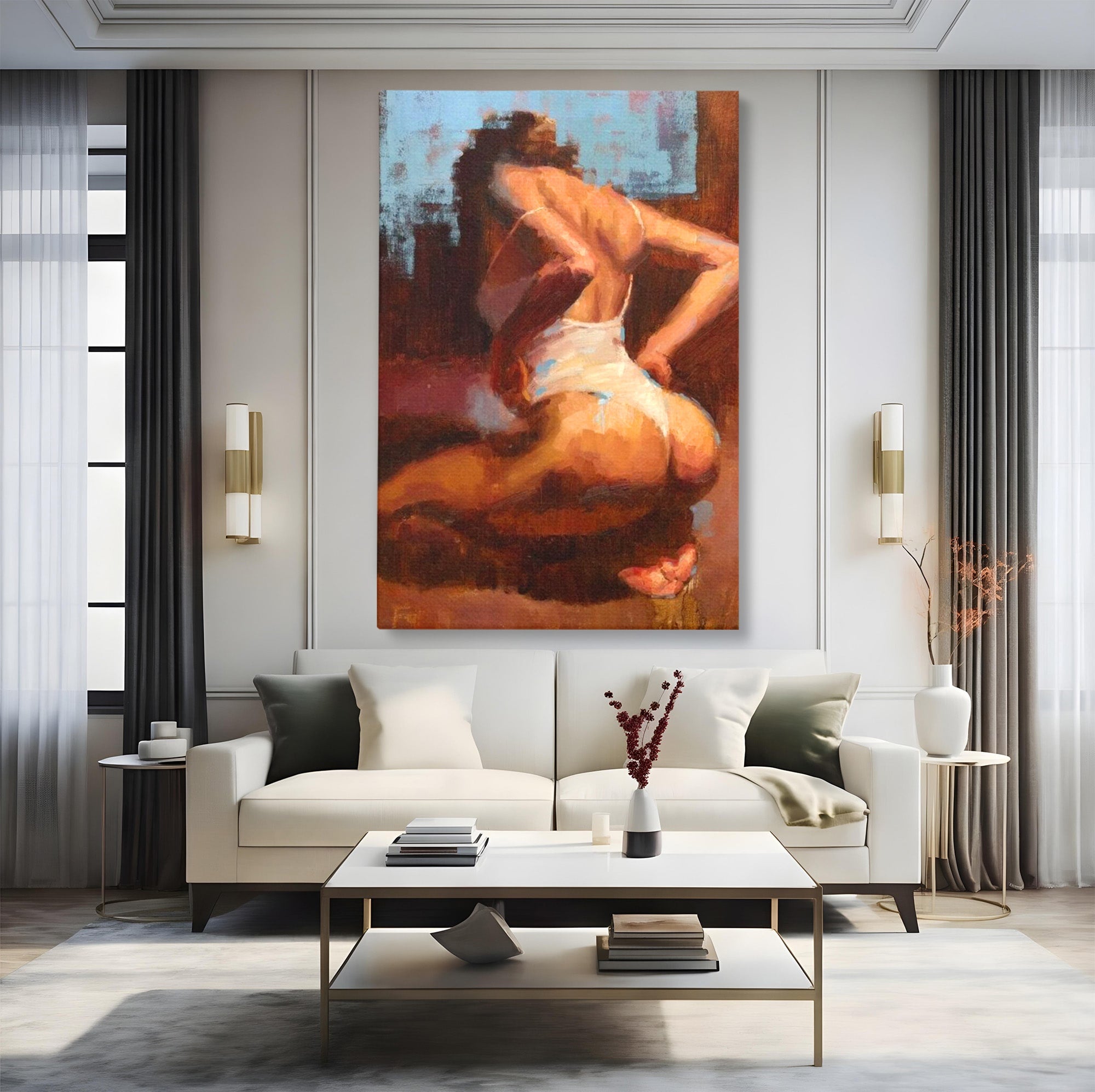 Tablou Canvas Premium LuxCanva® PI1021, Silueta Conturata, Silueta, Arta, Femeie, Intim, Dormitor, Culori Vibrante