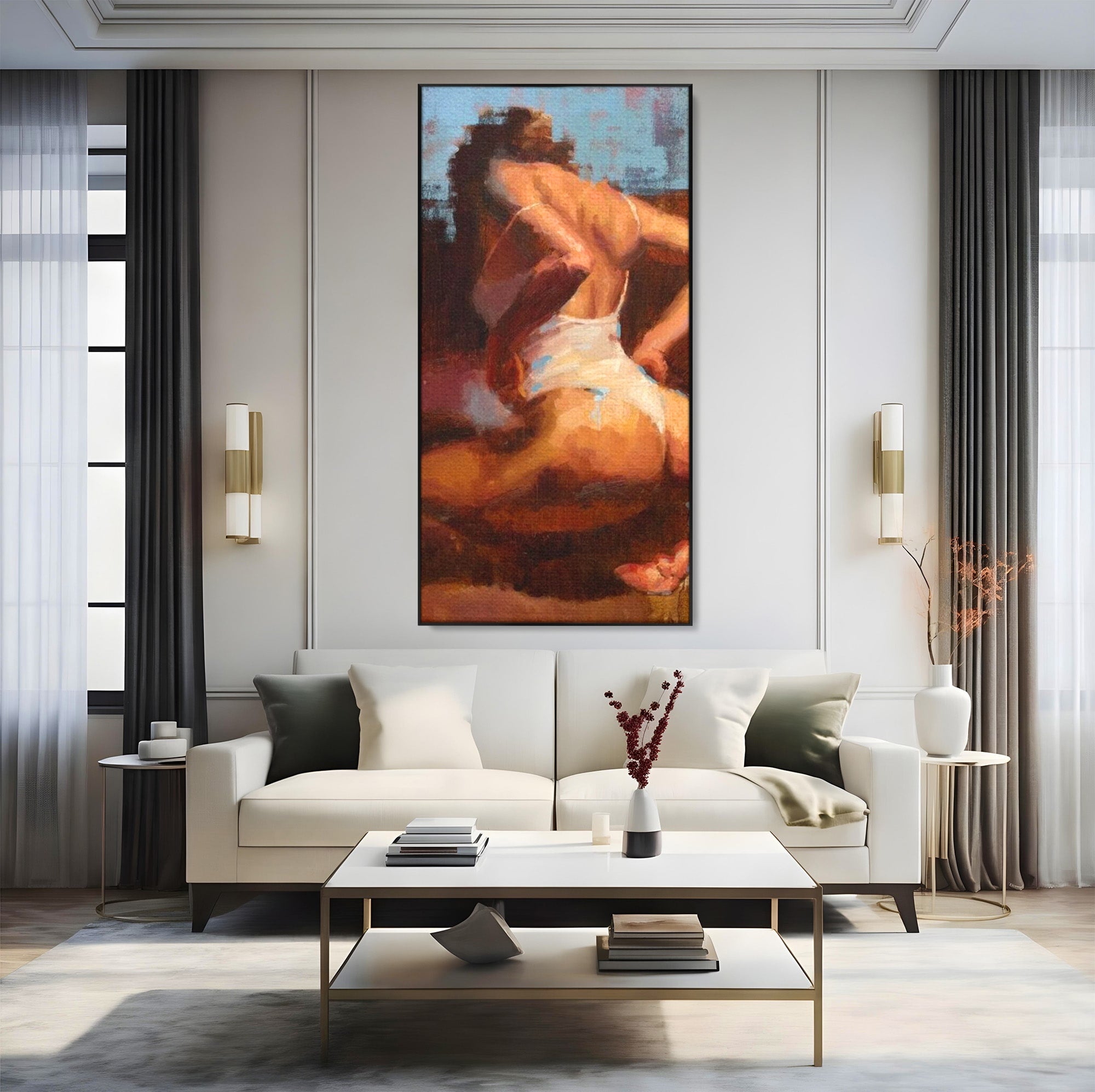 Tablou Canvas Premium LuxCanva® PI1021, Silueta Conturata, Silueta, Arta, Femeie, Intim, Dormitor, Culori Vibrante
