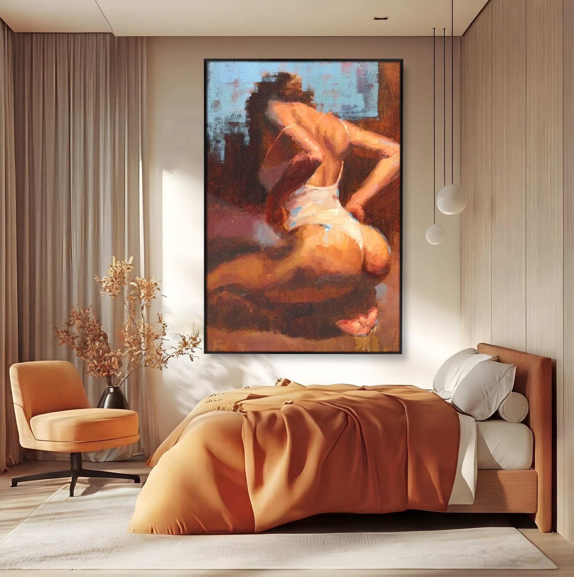 Tablou Canvas Premium LuxCanva® PI1021, Silueta Conturata, Silueta, Arta, Femeie, Intim, Dormitor, Culori Vibrante