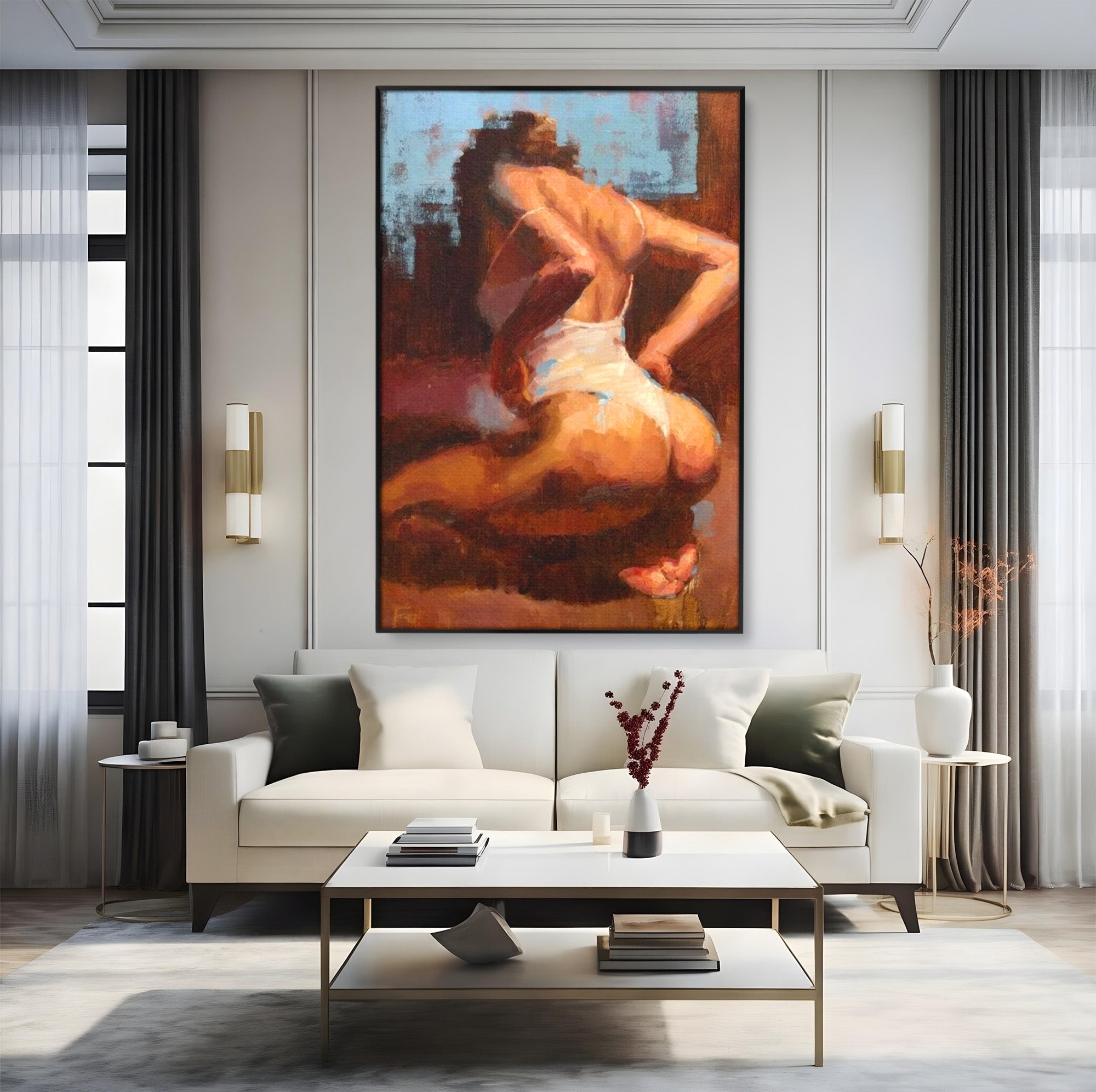 Tablou Canvas Premium LuxCanva® PI1021, Silueta Conturata, Silueta, Arta, Femeie, Intim, Dormitor, Culori Vibrante