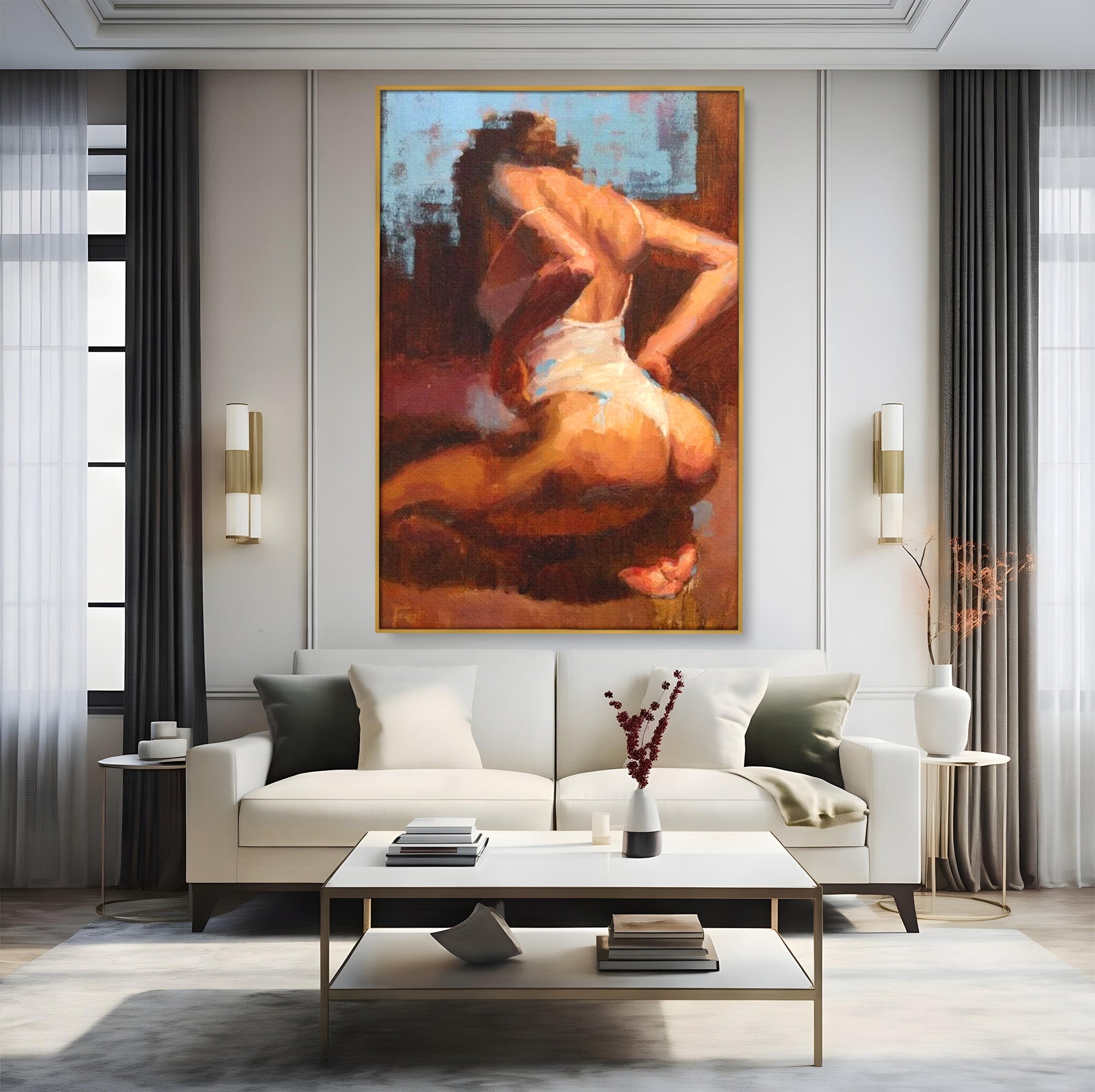 Tablou Canvas Premium LuxCanva® PI1021, Silueta Conturata, Silueta, Arta, Femeie, Intim, Dormitor, Culori Vibrante