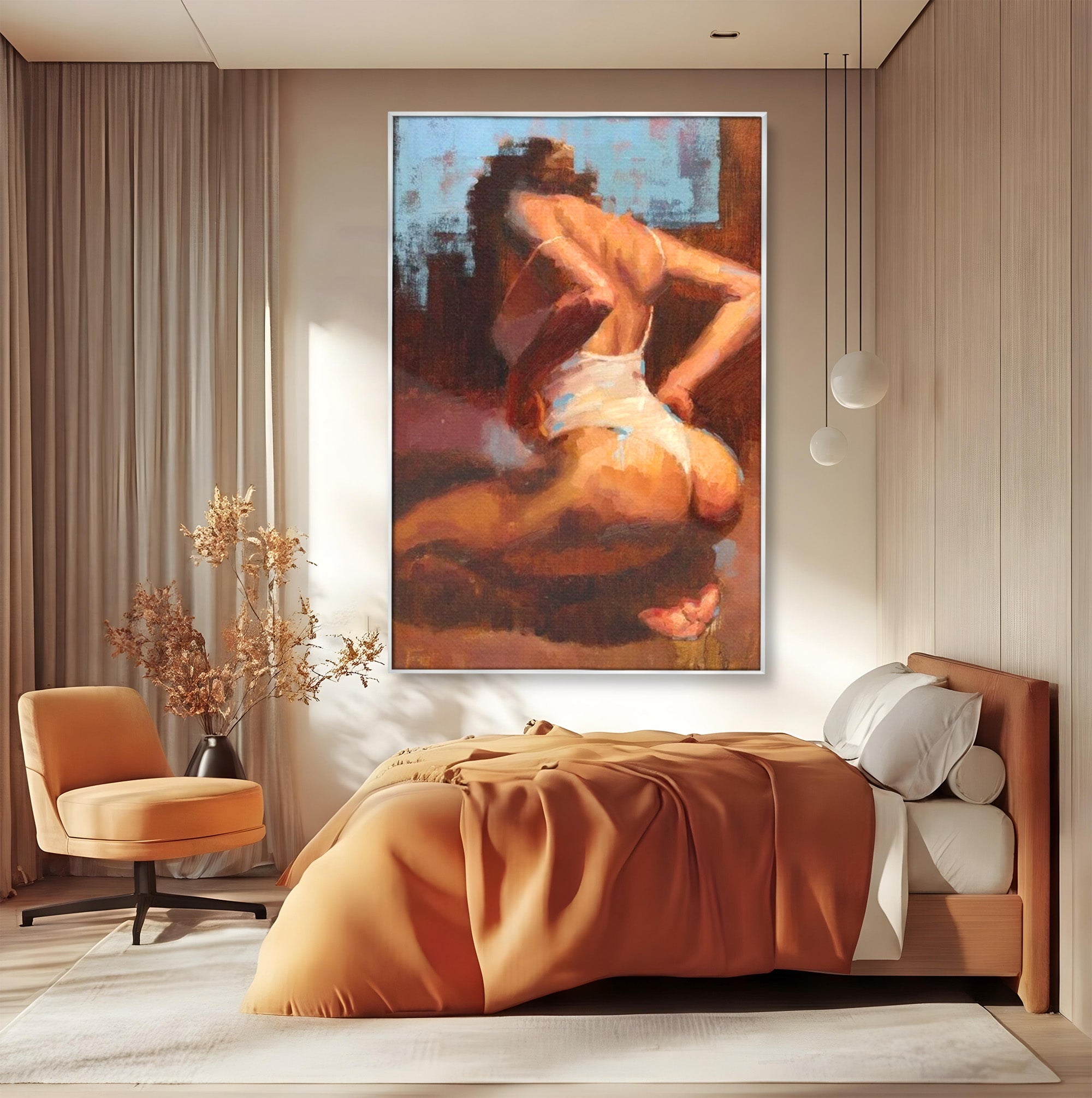 Tablou Canvas Premium LuxCanva® PI1021, Silueta Conturata, Silueta, Arta, Femeie, Intim, Dormitor, Culori Vibrante