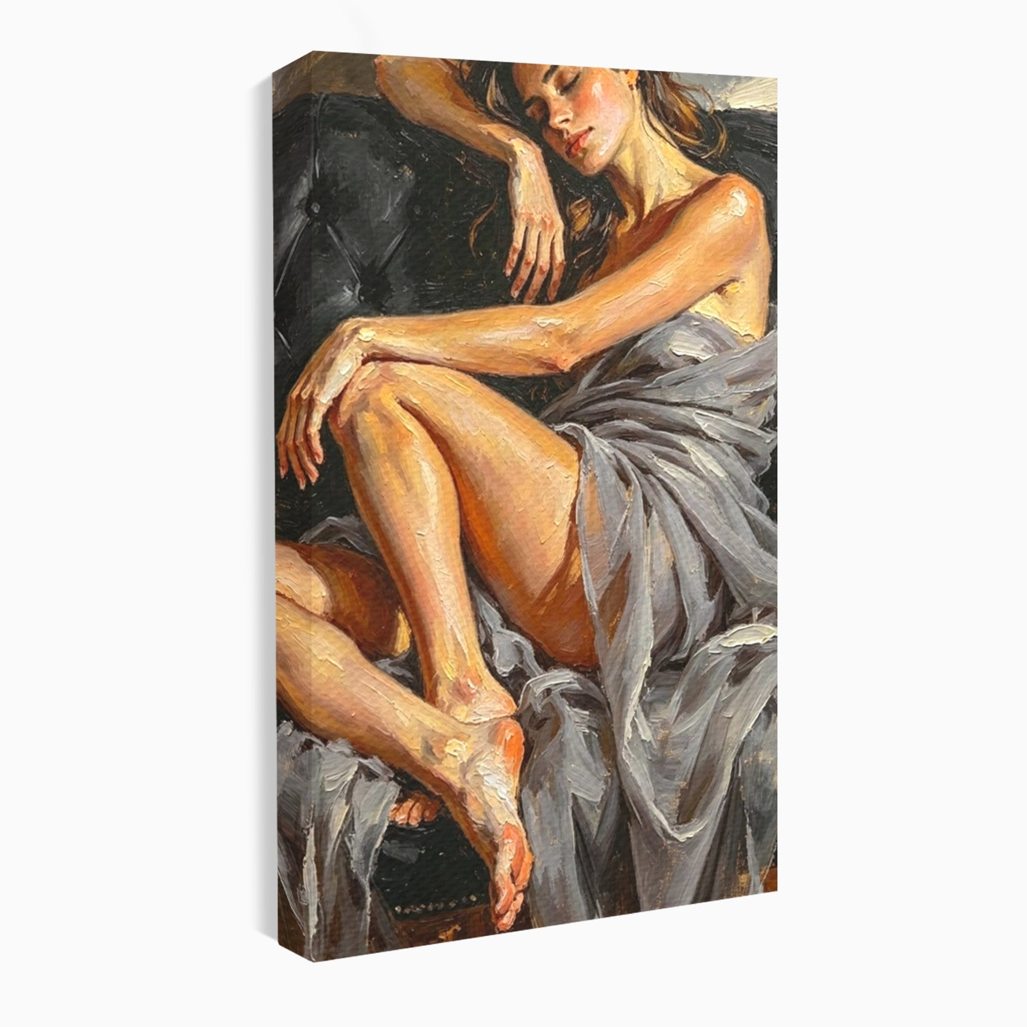 Tablou Canvas Premium LuxCanva® PI1022, Visare Pe Canapea, Femeie, Portret, Relaxare, Dormitor, Arta, Culori Vibrante
