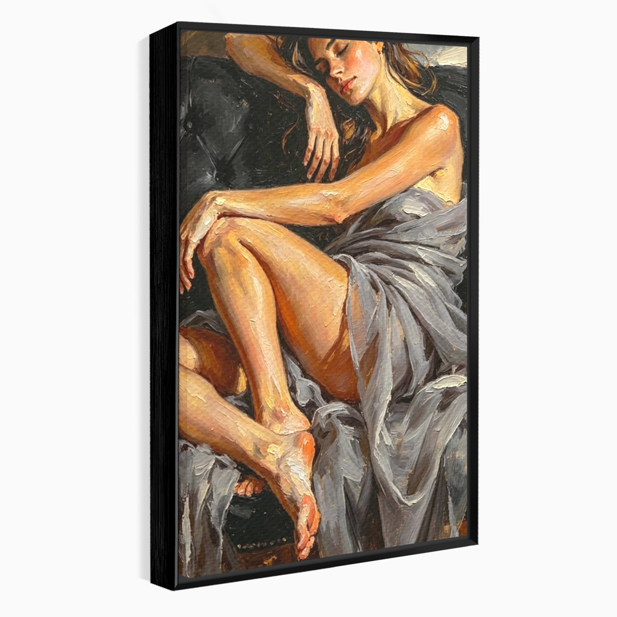 Tablou Canvas Premium LuxCanva® PI1022, Visare Pe Canapea, Femeie, Portret, Relaxare, Dormitor, Arta, Culori Vibrante
