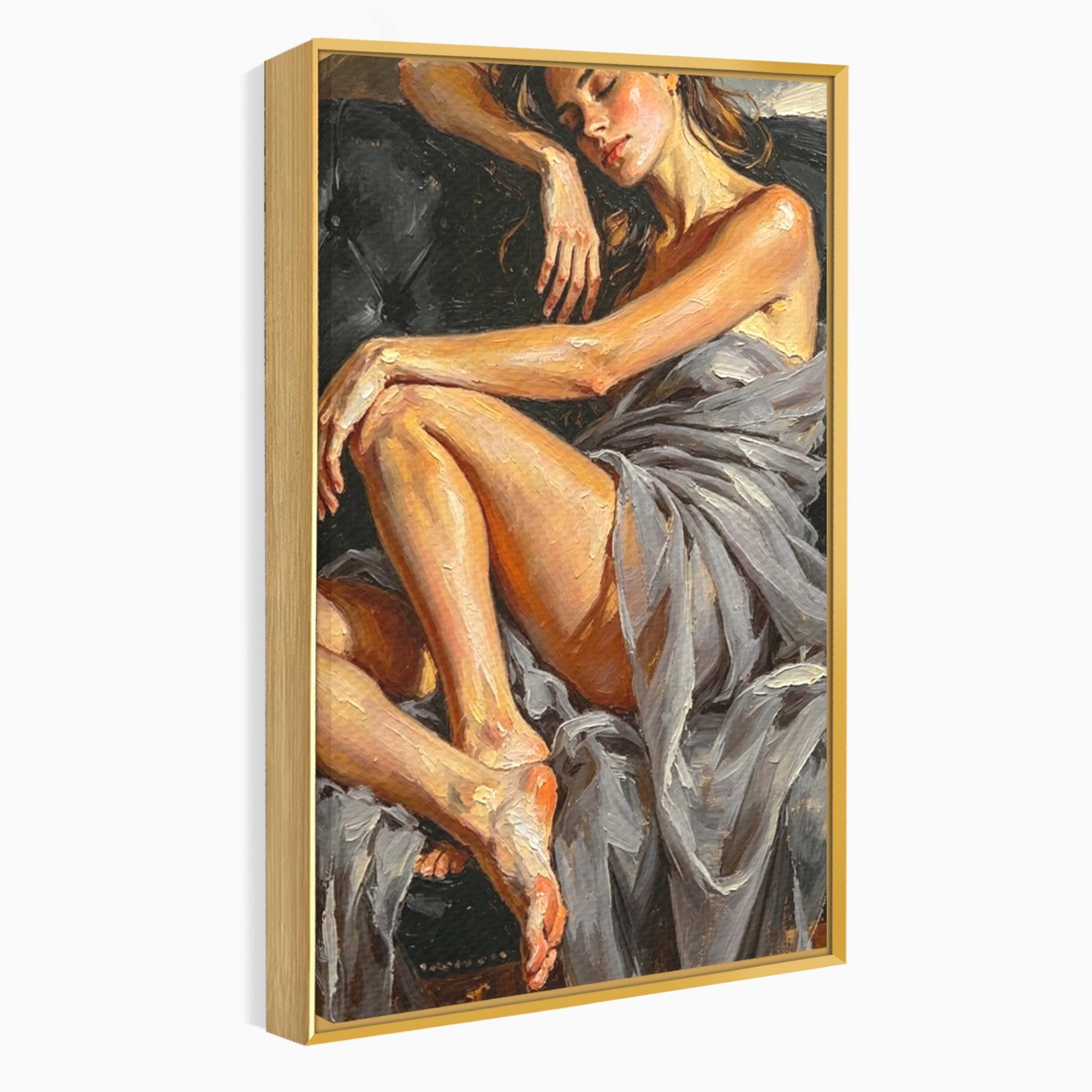 Tablou Canvas Premium LuxCanva® PI1022, Visare Pe Canapea, Femeie, Portret, Relaxare, Dormitor, Arta, Culori Vibrante