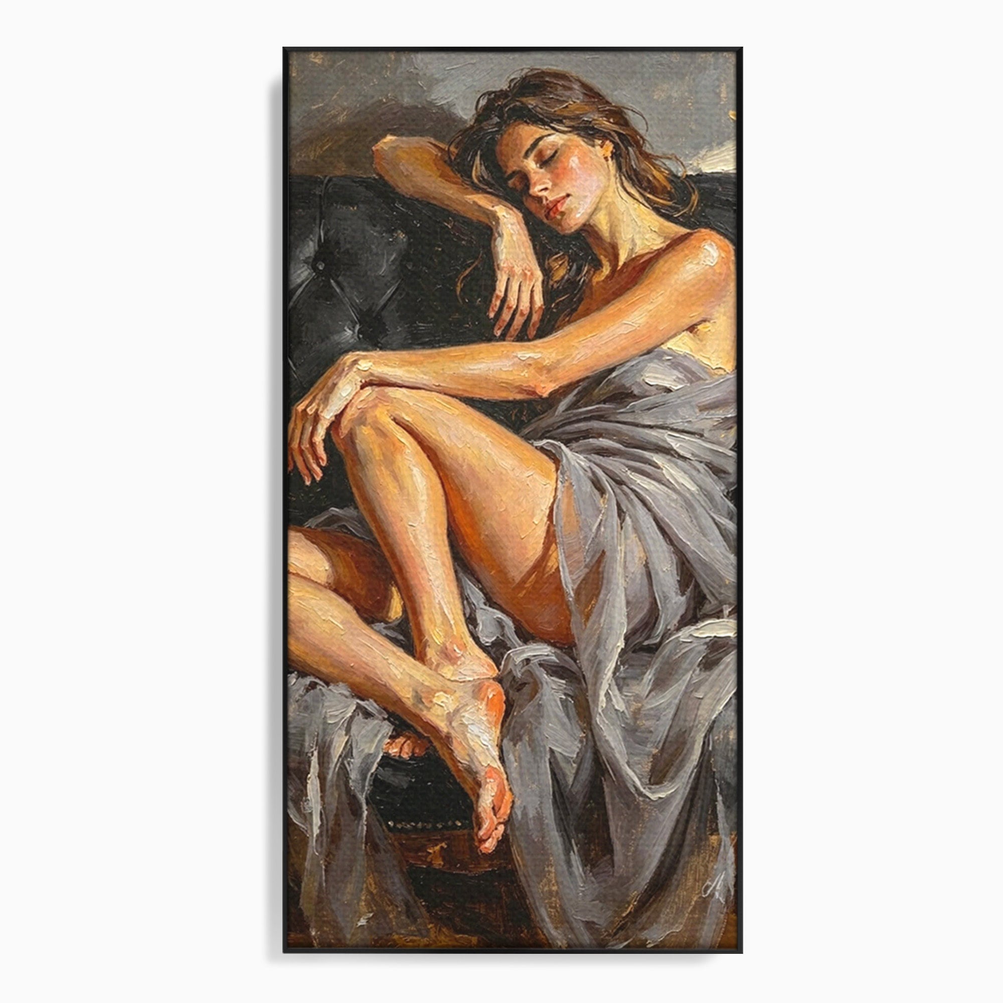 Tablou Canvas Premium LuxCanva® PI1022, Visare Pe Canapea, Femeie, Portret, Relaxare, Dormitor, Arta, Culori Vibrante