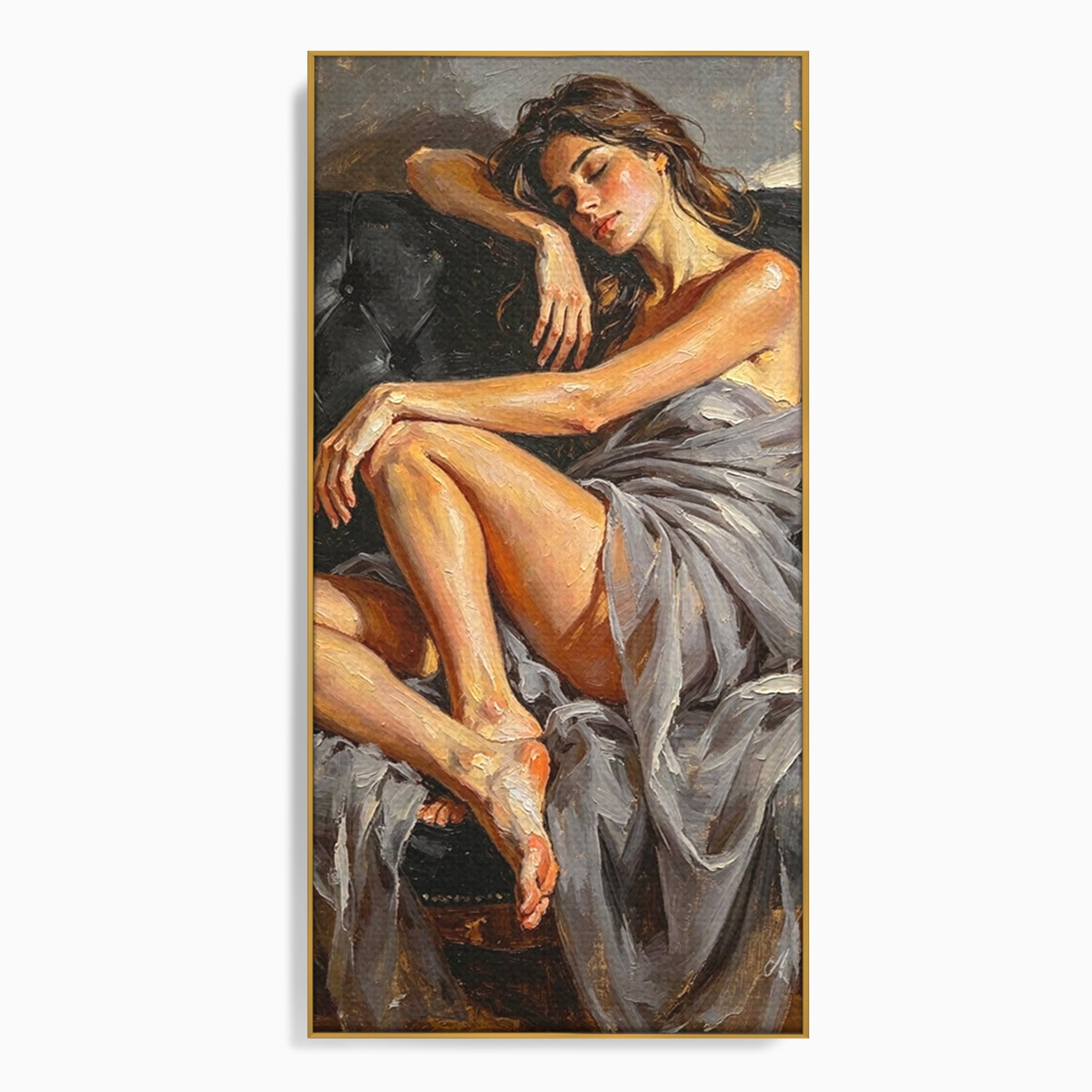 Tablou Canvas Premium LuxCanva® PI1022, Visare Pe Canapea, Femeie, Portret, Relaxare, Dormitor, Arta, Culori Vibrante