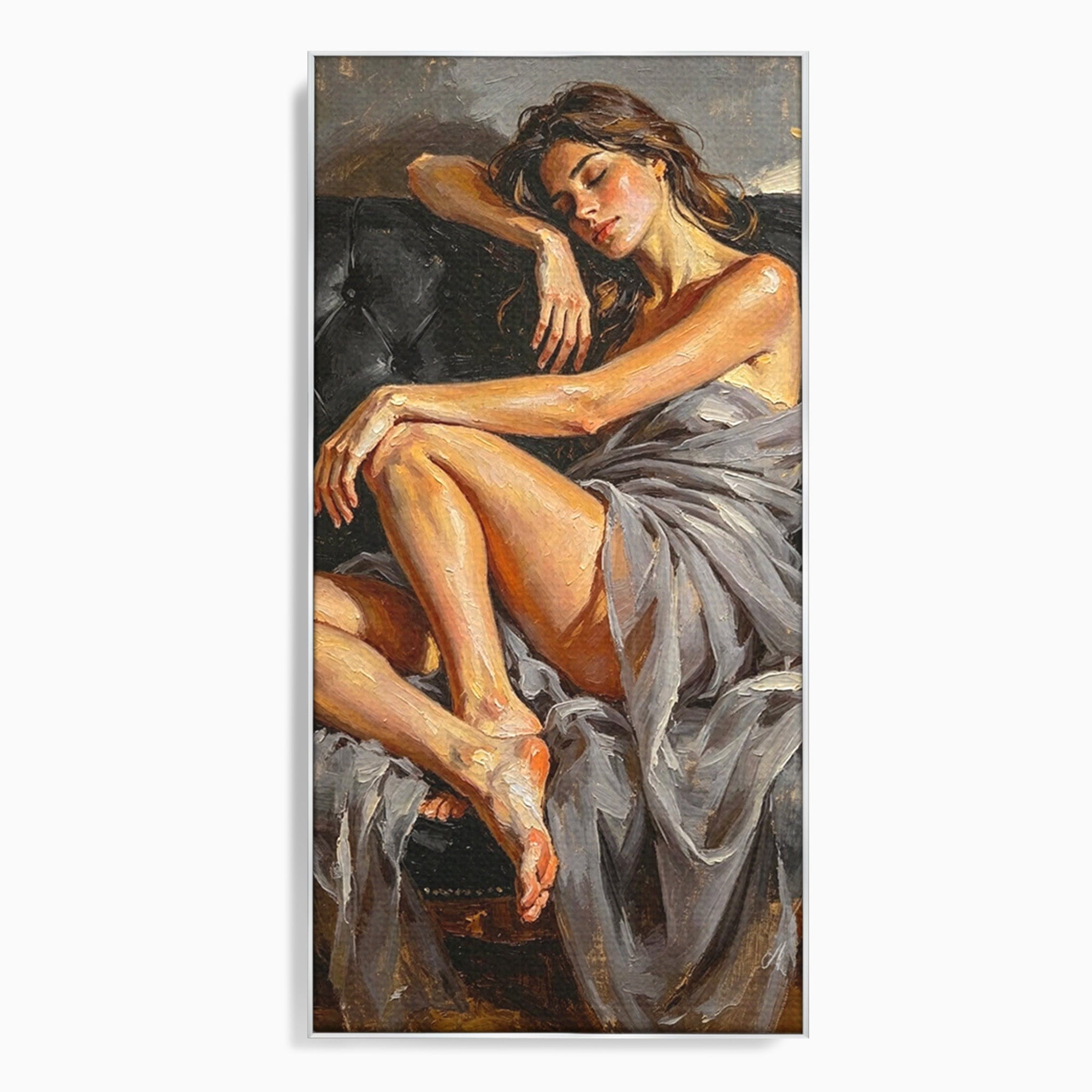 Tablou Canvas Premium LuxCanva® PI1022, Visare Pe Canapea, Femeie, Portret, Relaxare, Dormitor, Arta, Culori Vibrante