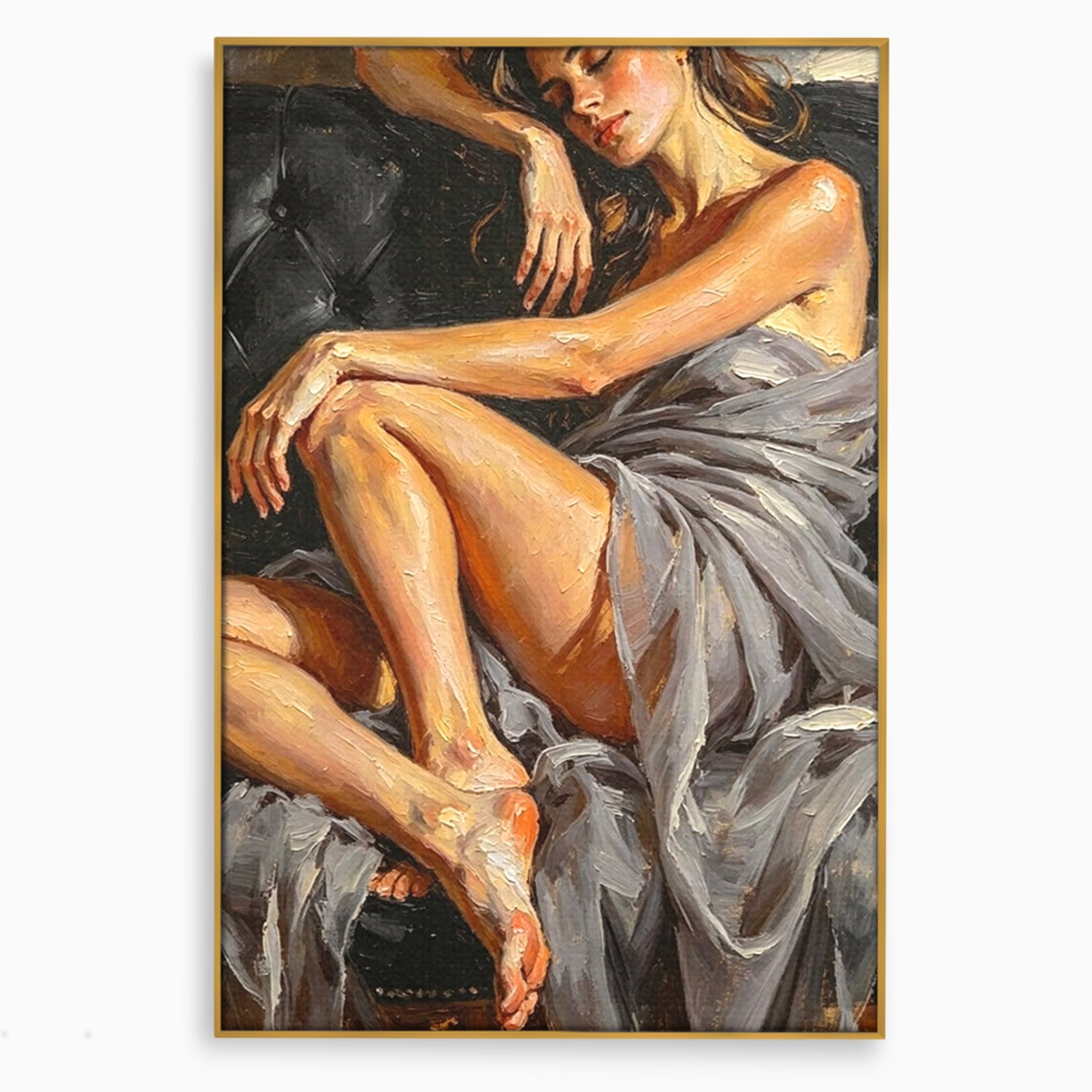 Tablou Canvas Premium LuxCanva® PI1022, Visare Pe Canapea, Femeie, Portret, Relaxare, Dormitor, Arta, Culori Vibrante