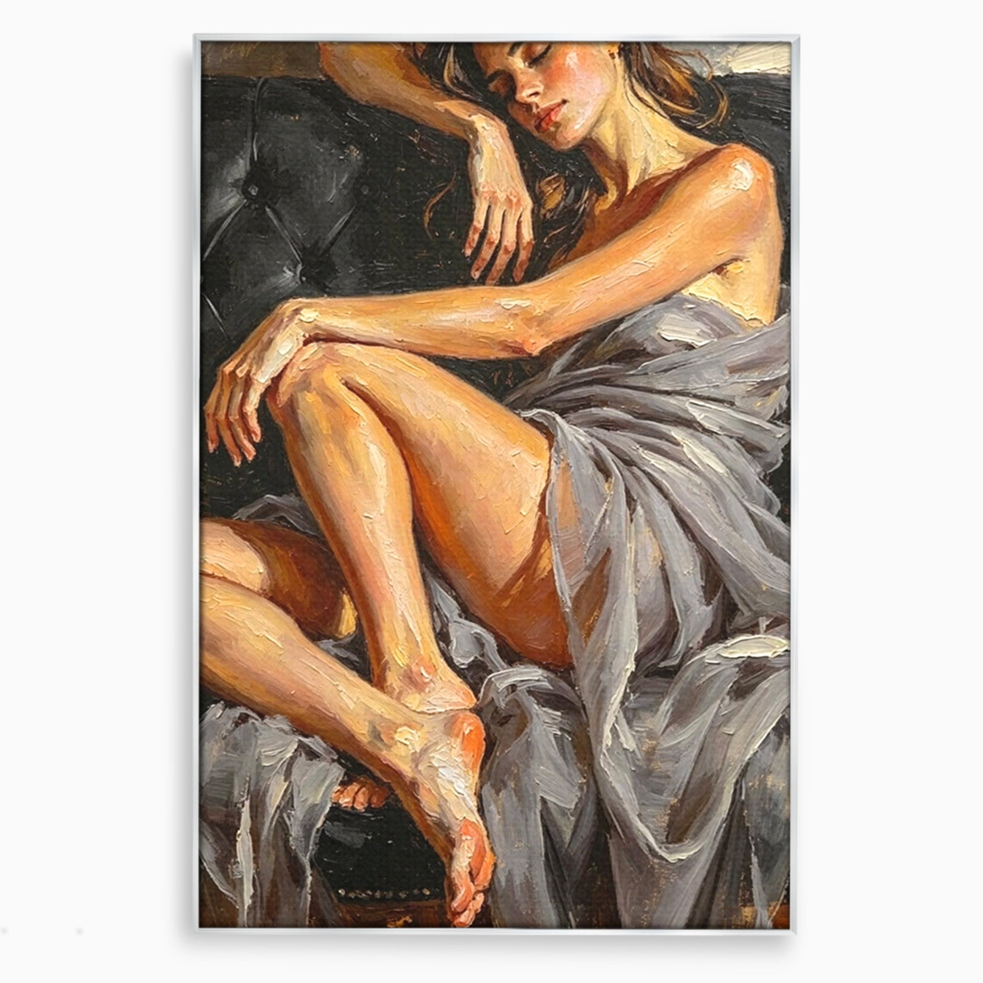 Tablou Canvas Premium LuxCanva® PI1022, Visare Pe Canapea, Femeie, Portret, Relaxare, Dormitor, Arta, Culori Vibrante