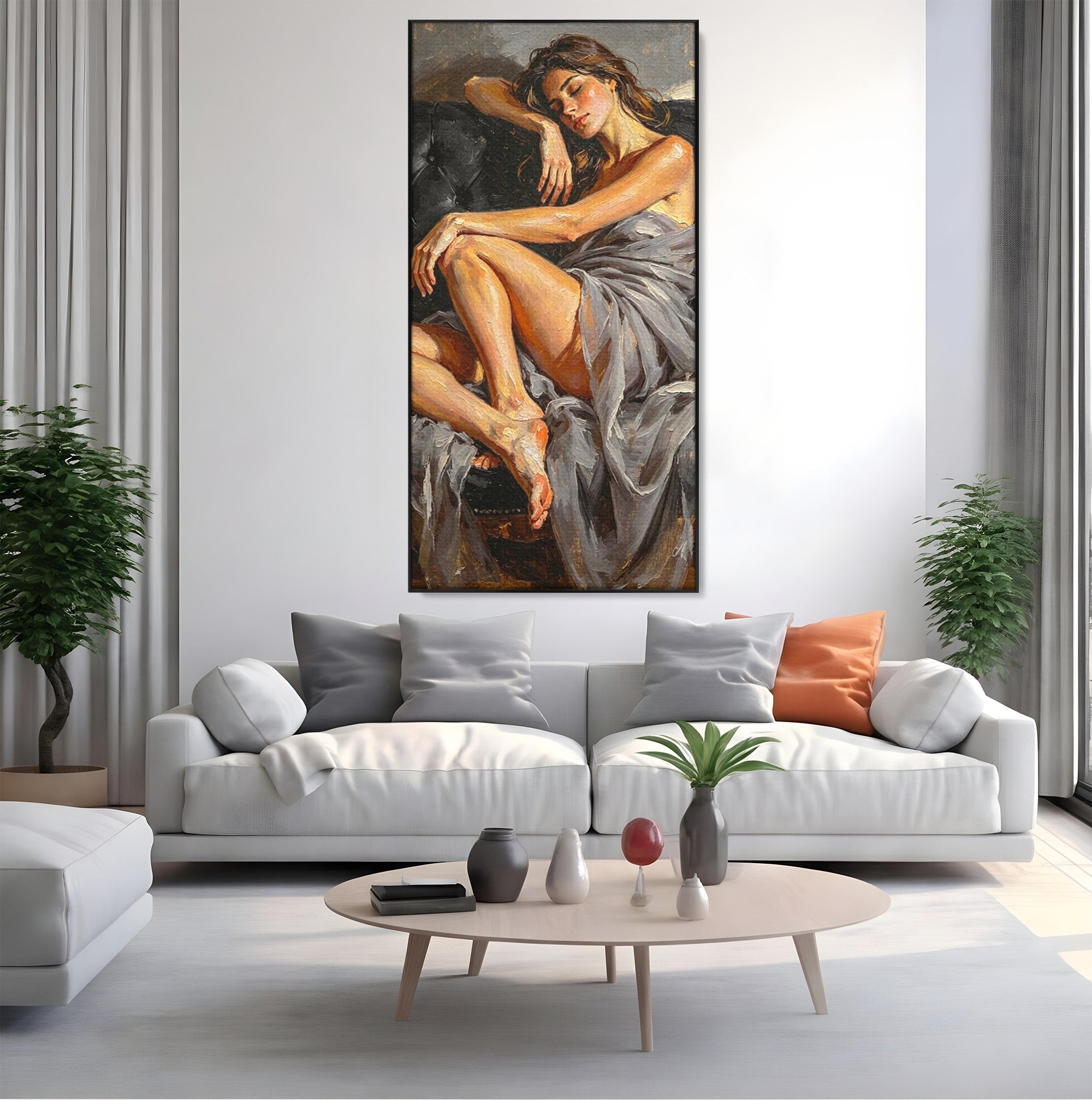 Tablou Canvas Premium LuxCanva® PI1022, Visare Pe Canapea, Femeie, Portret, Relaxare, Dormitor, Arta, Culori Vibrante