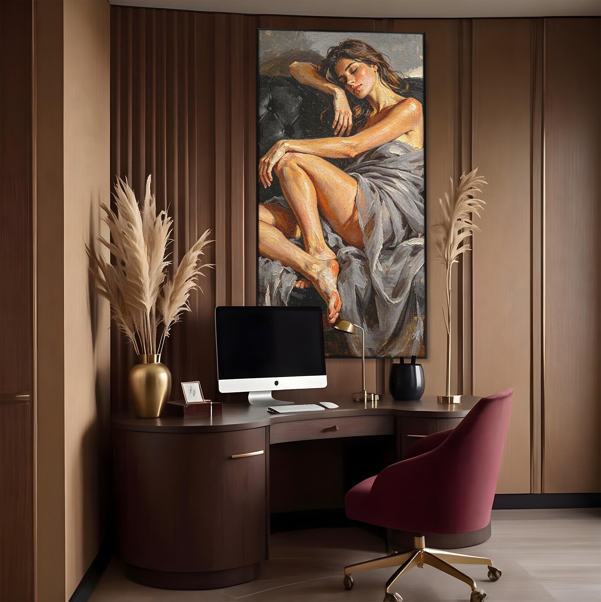 Tablou Canvas Premium LuxCanva® PI1022, Visare Pe Canapea, Femeie, Portret, Relaxare, Dormitor, Arta, Culori Vibrante