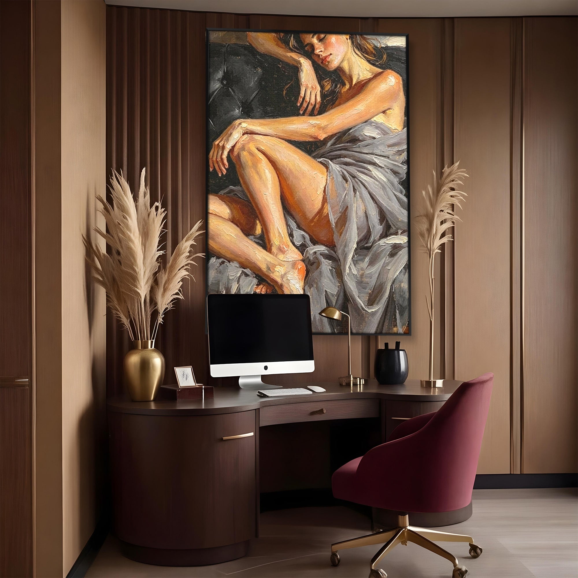 Tablou Canvas Premium LuxCanva® PI1022, Visare Pe Canapea, Femeie, Portret, Relaxare, Dormitor, Arta, Culori Vibrante