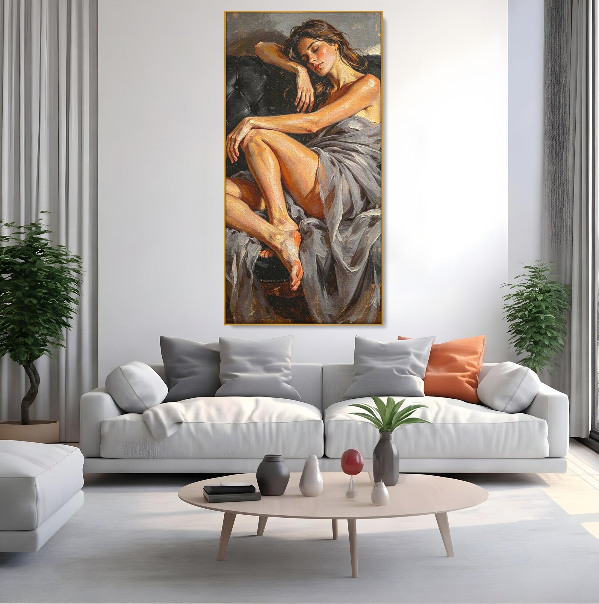 Tablou Canvas Premium LuxCanva® PI1022, Visare Pe Canapea, Femeie, Portret, Relaxare, Dormitor, Arta, Culori Vibrante