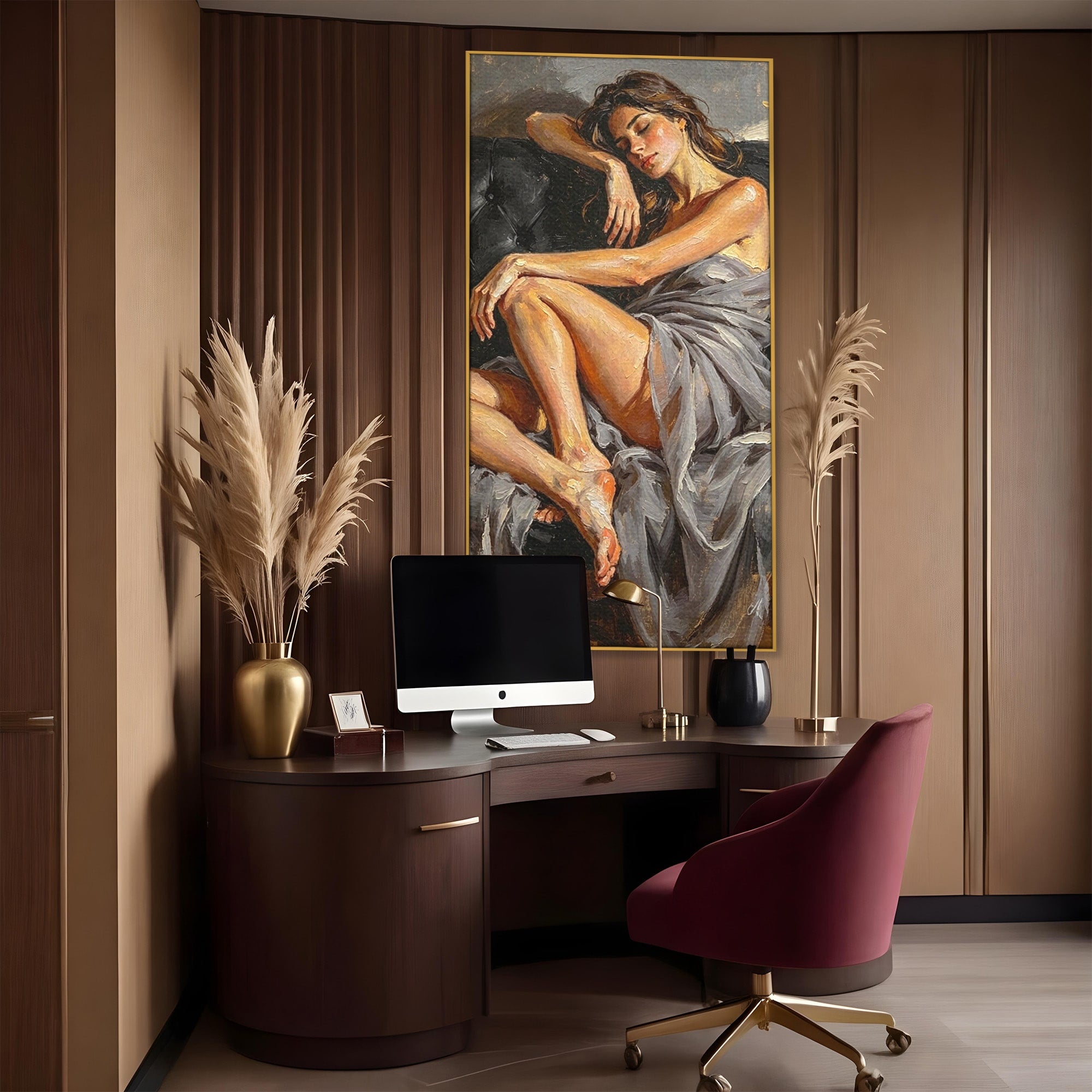 Tablou Canvas Premium LuxCanva® PI1022, Visare Pe Canapea, Femeie, Portret, Relaxare, Dormitor, Arta, Culori Vibrante