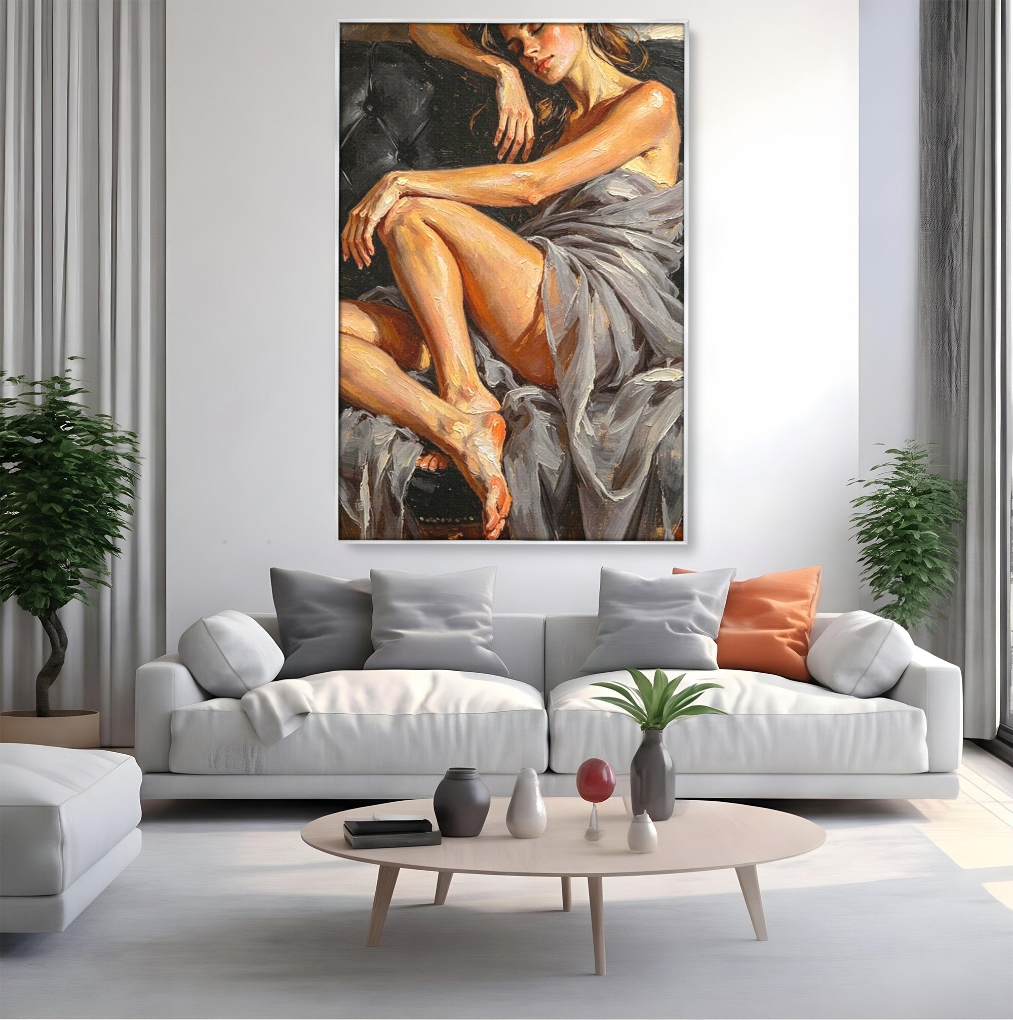 Tablou Canvas Premium LuxCanva® PI1022, Visare Pe Canapea, Femeie, Portret, Relaxare, Dormitor, Arta, Culori Vibrante