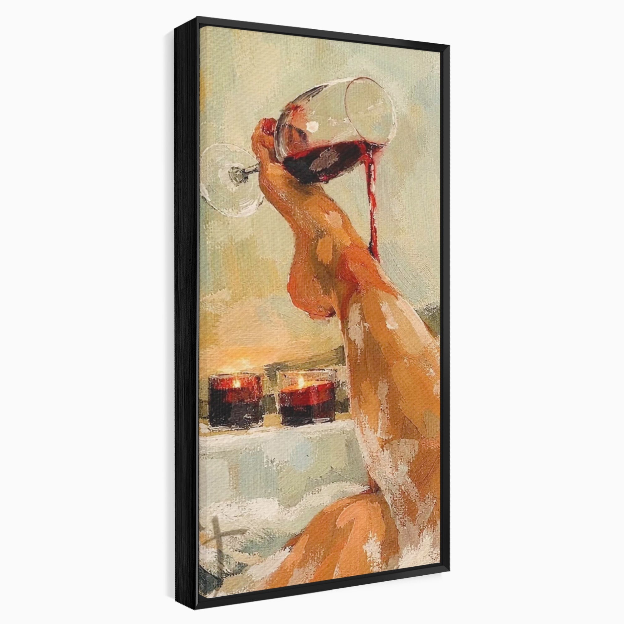 Tablou Canvas Premium LuxCanva® PI1023, Relaxare In Cada, Cada, Vin, Relaxare, Baie, Living, Culori Vibrante