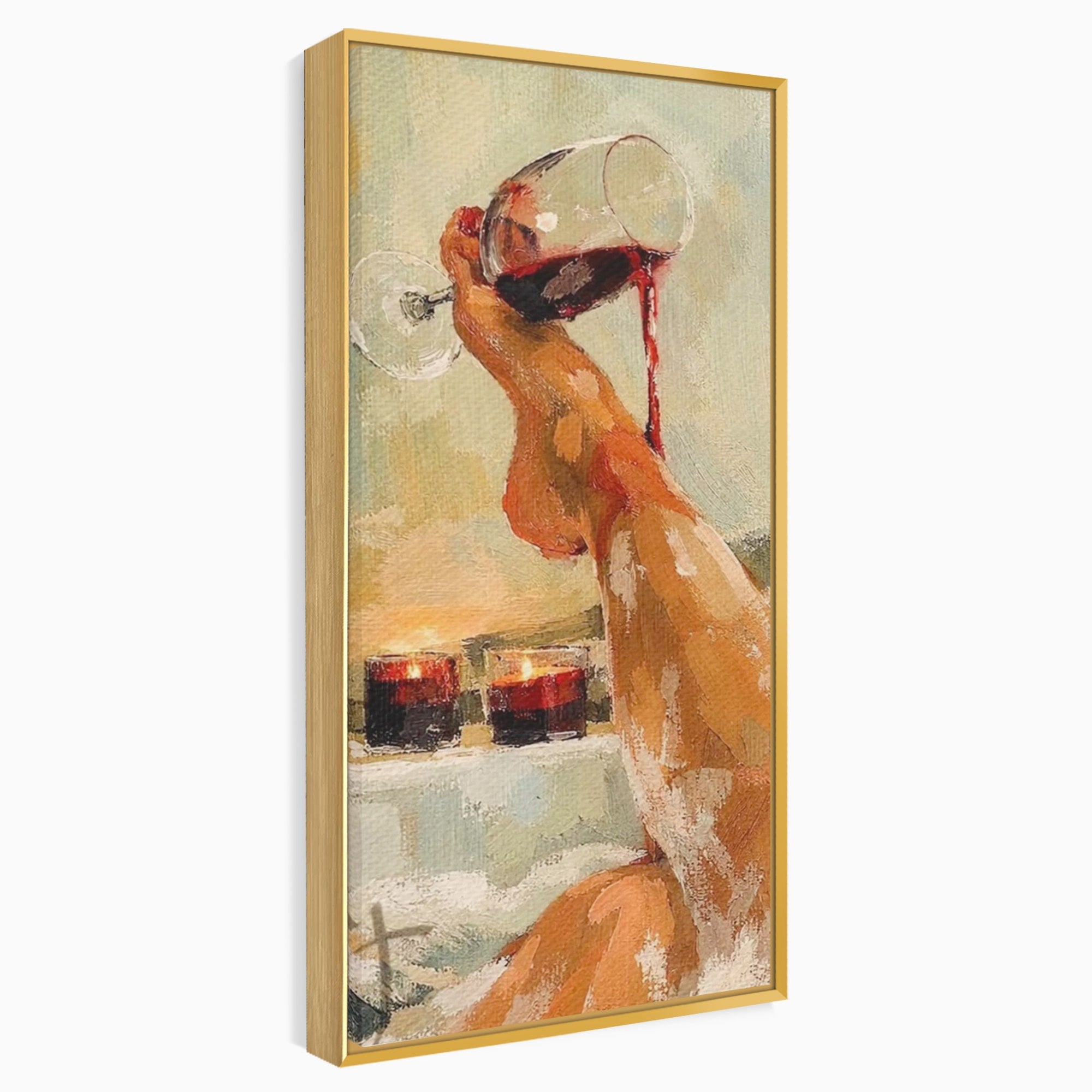 Tablou Canvas Premium LuxCanva® PI1023, Relaxare In Cada, Cada, Vin, Relaxare, Baie, Living, Culori Vibrante
