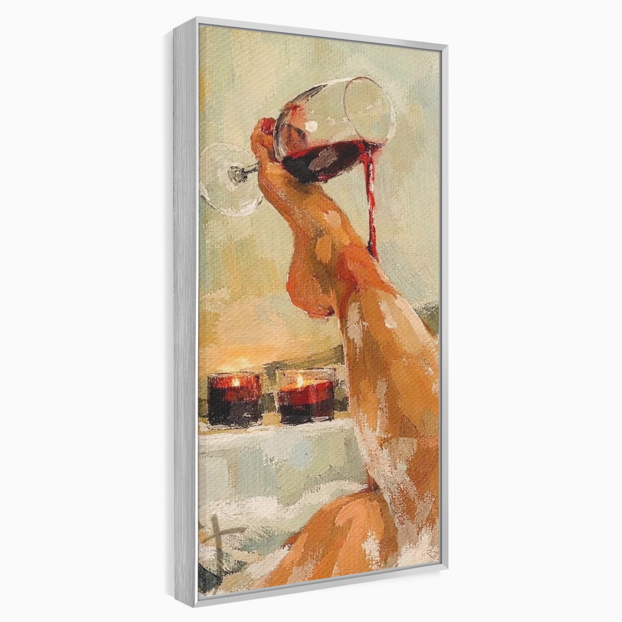 Tablou Canvas Premium LuxCanva® PI1023, Relaxare In Cada, Cada, Vin, Relaxare, Baie, Living, Culori Vibrante